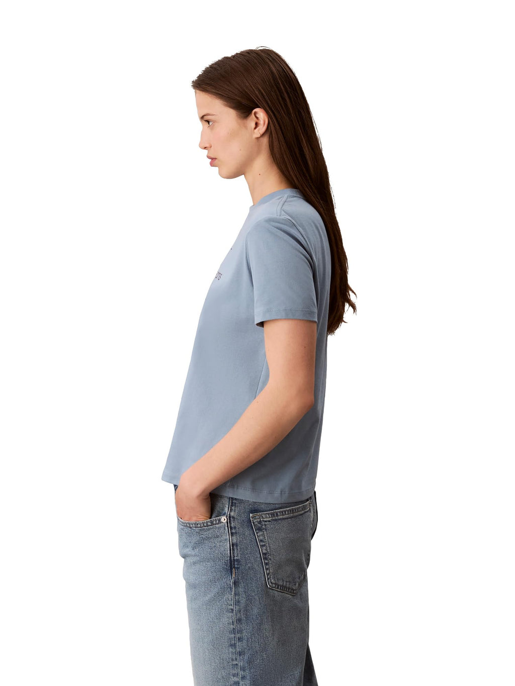 Calvin Klein Women's Monogram Logo Crewneck T-Shirt Faded Denim