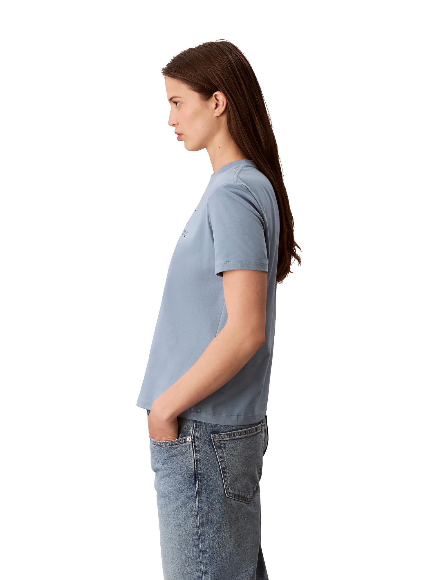 Calvin Klein Women's Monogram Logo Crewneck T-Shirt Faded Denim