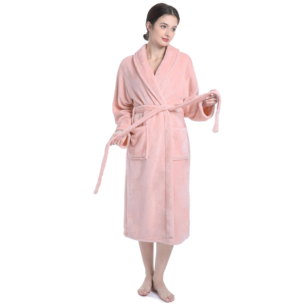 Eonkasp Plush Soft Robes for Women, Premium Fleece Womens Robe Cozy Warm Bathrobe, Light Pink, 2XL-3XL