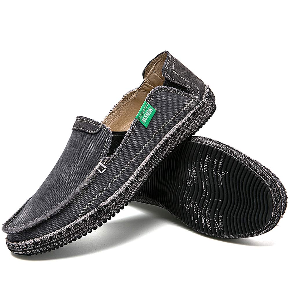 CASMAG Men Canvas Shoes Washed Classic Comfort Casual Penny Slip On Loafers Grey 2 US 7.5 M