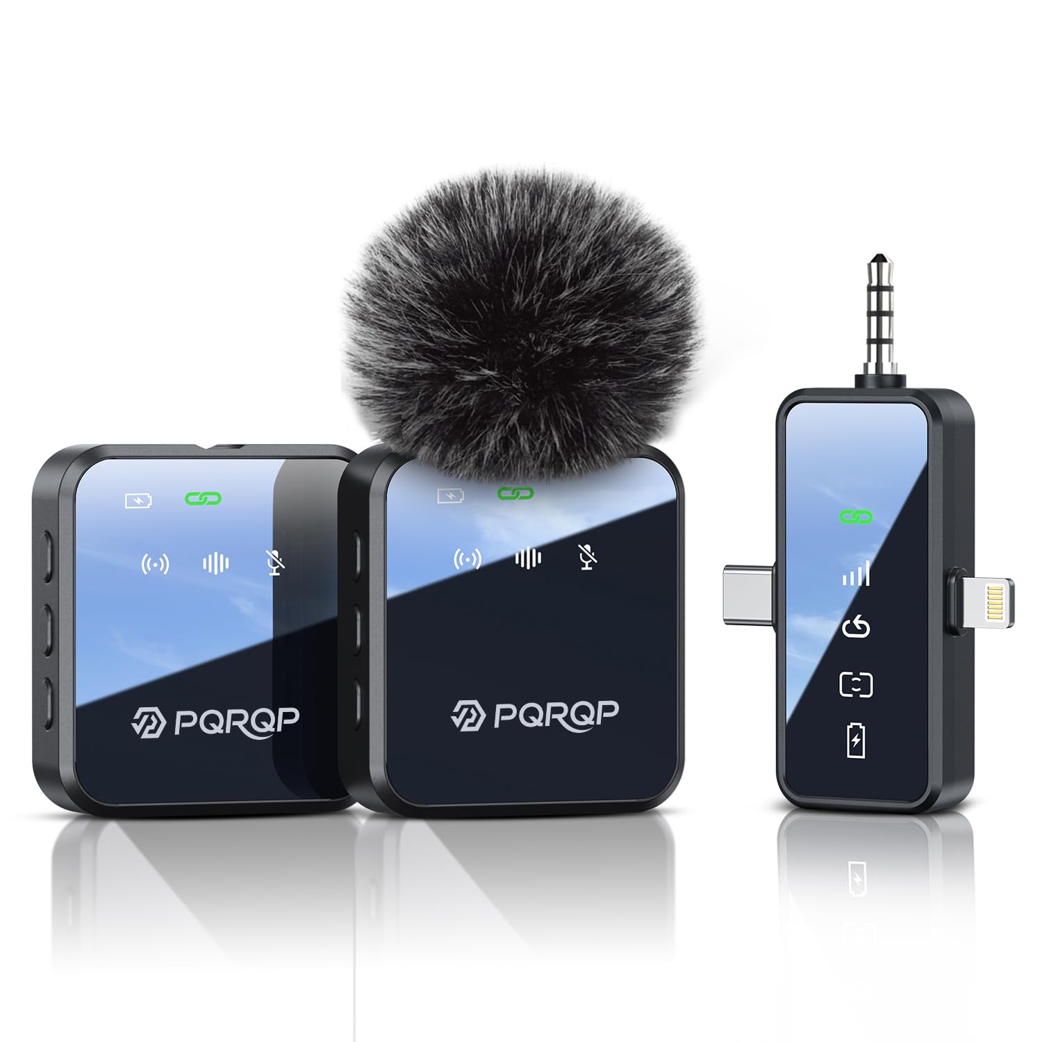PQRQP 3 in 1 Microphone for iPhone/Android/Camera, Wireless Microphones, 328ft Transmission, 18H Battery Life, Mini Microphone for Record Interview, Vlogs, Tiktok, Bags & Cases