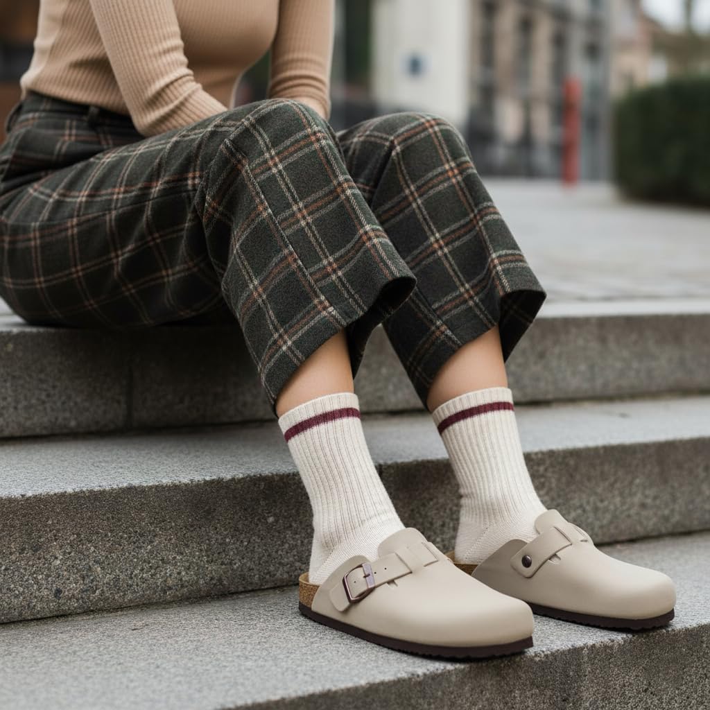 CUSHIONAIRE Hana Womens Clogs | Comfortable Vegan Suede Clogs for Women | Slip On Potato Shoes with Cork Footbed & Arch Support, Stone 7W