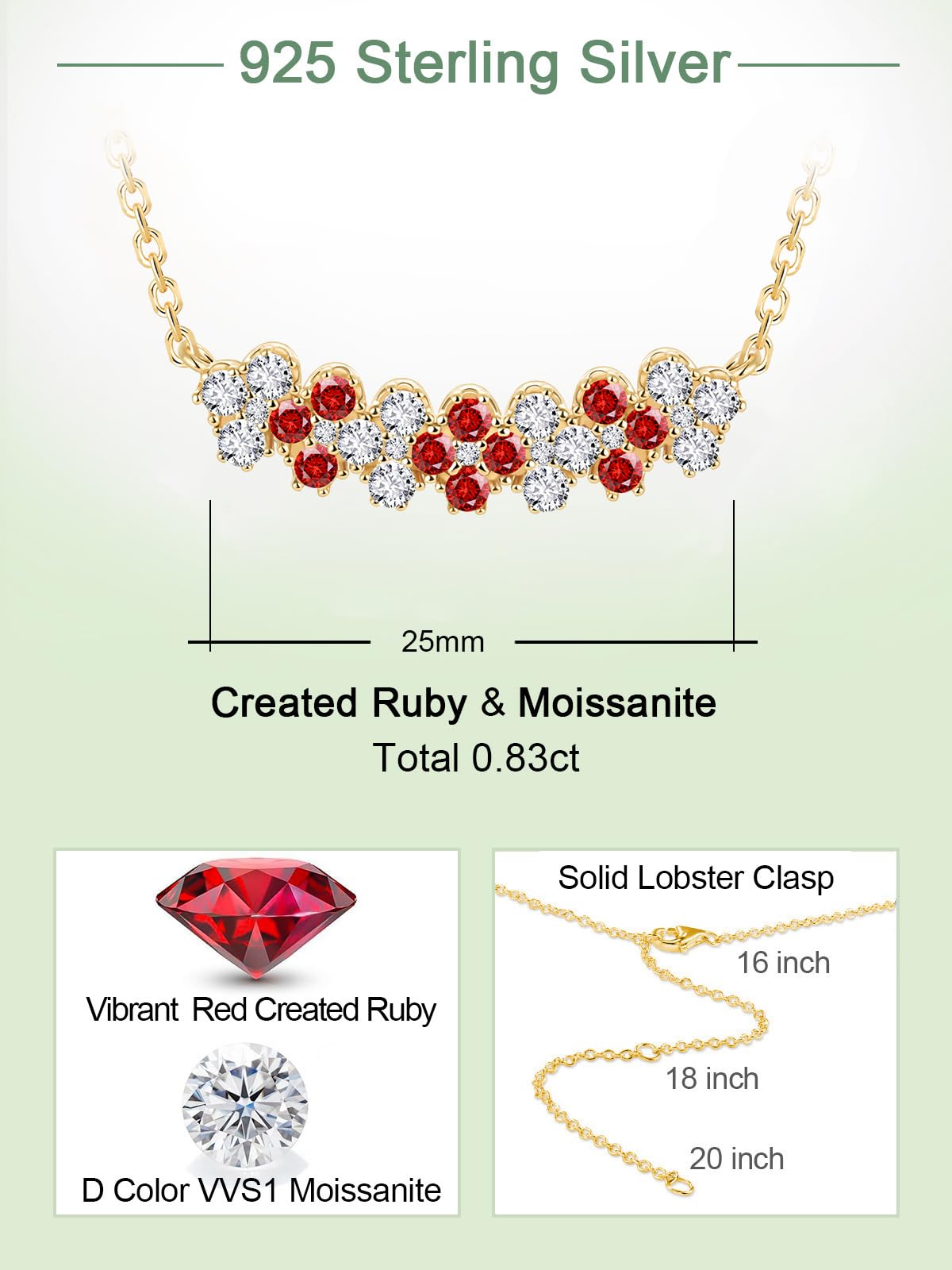 Ruby Bar Necklace for Women Grilfriend Moissanite 925 Silver Gold Plated Diamond Red Flower Floral Necklace