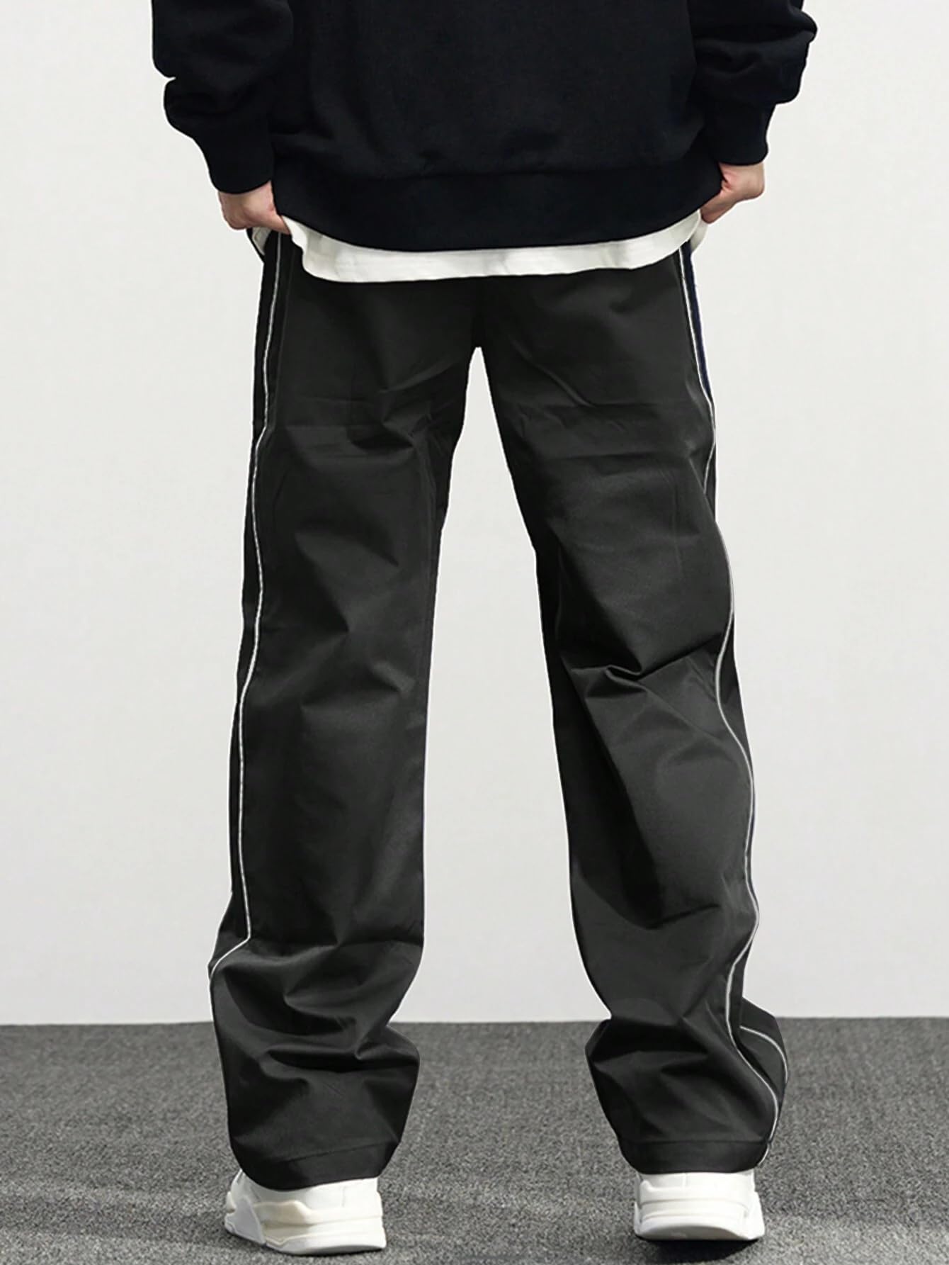 ZAFUL Men's Baggy Track Pants Y2K Streetwear Pants Drawstring Letter Pockets Casual Lounge Trousers (Black,M)