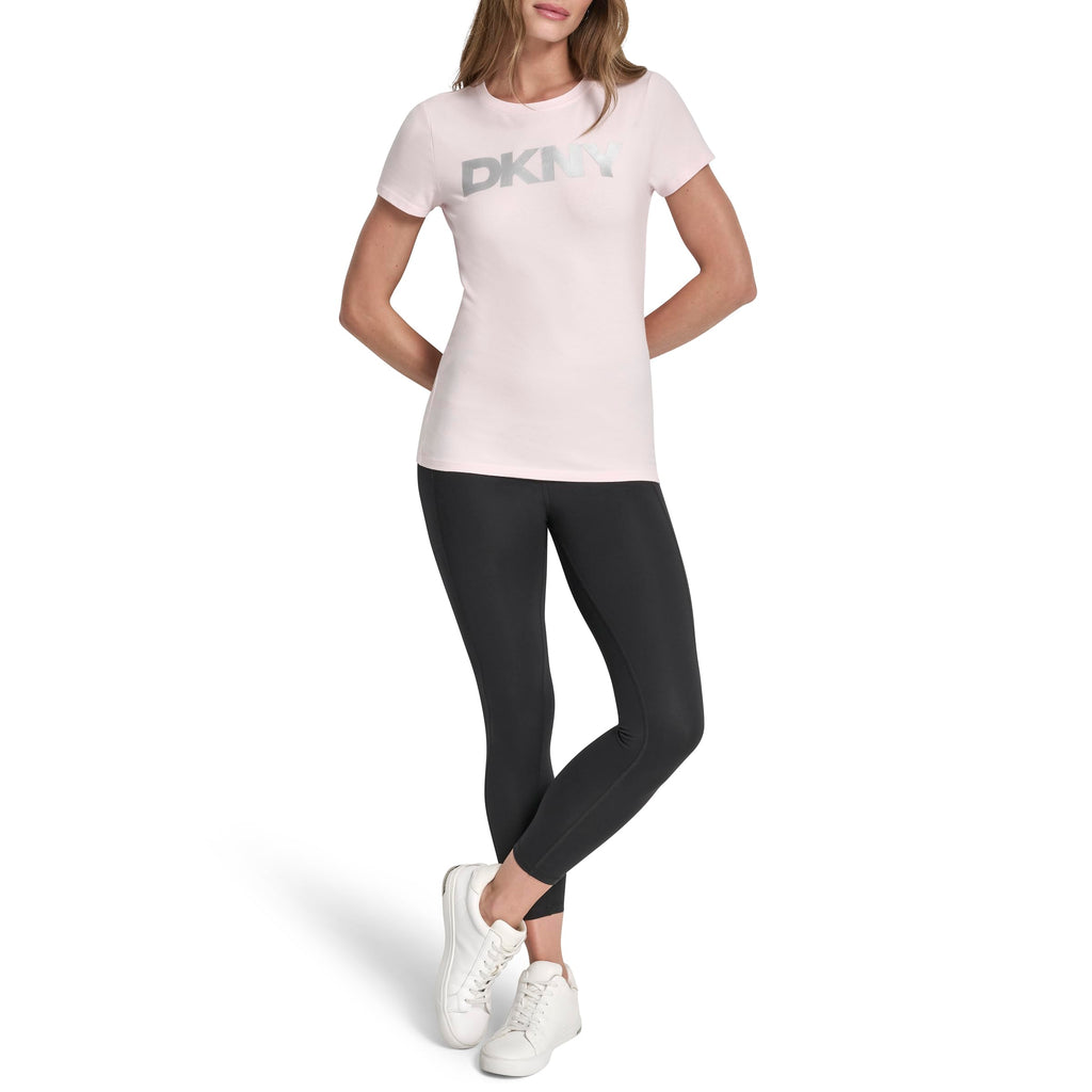 DKNY Women's Foil Logo Short Sleeve T-Shirt, Pink Moon, Large