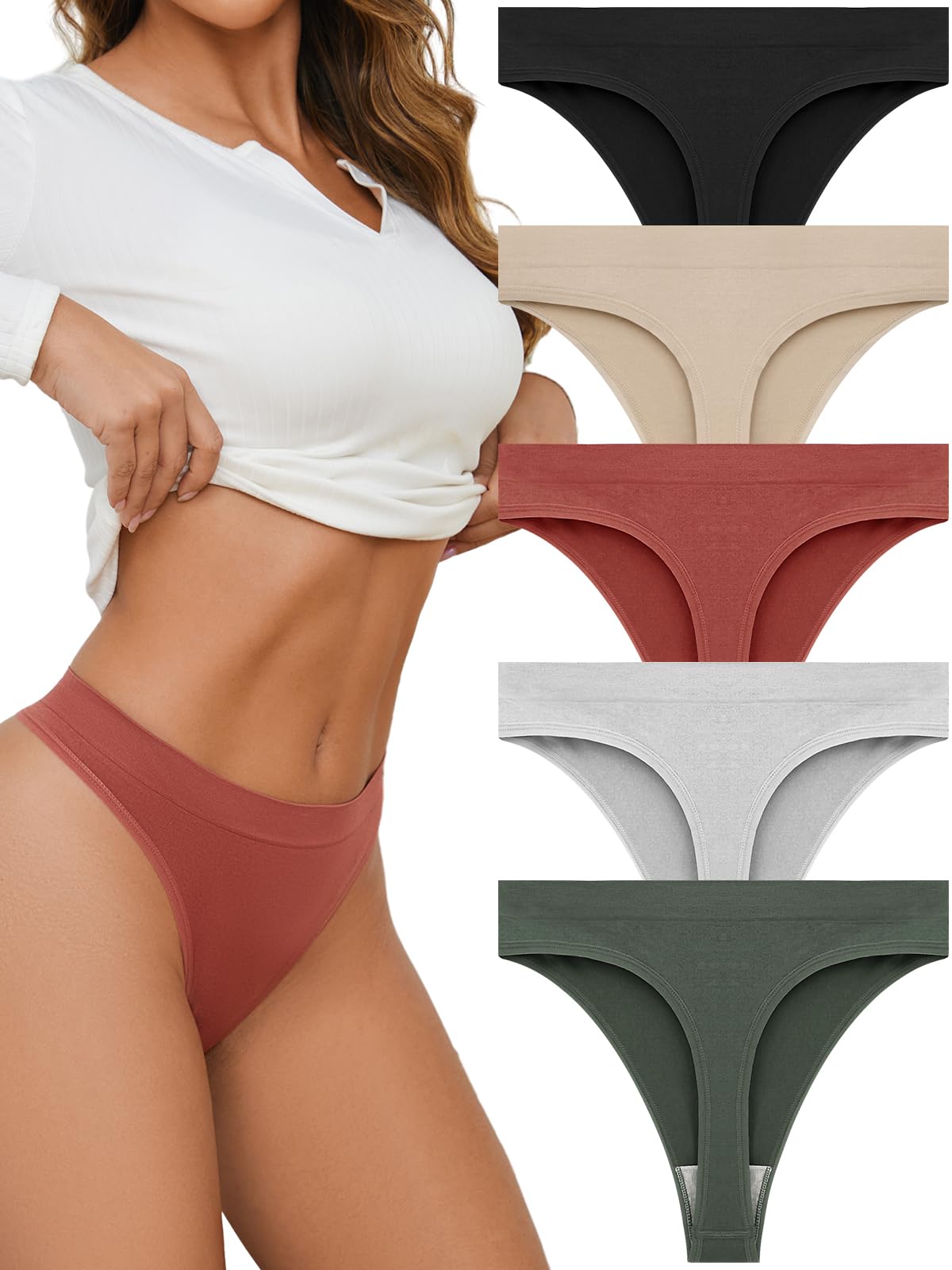 linccure Breathable Seamless Thongs: Comfortable Women's Underwear 5-Pack (US, Alpha, XX-Large, Regular, Regular, A 5 Colors 5-Pack)