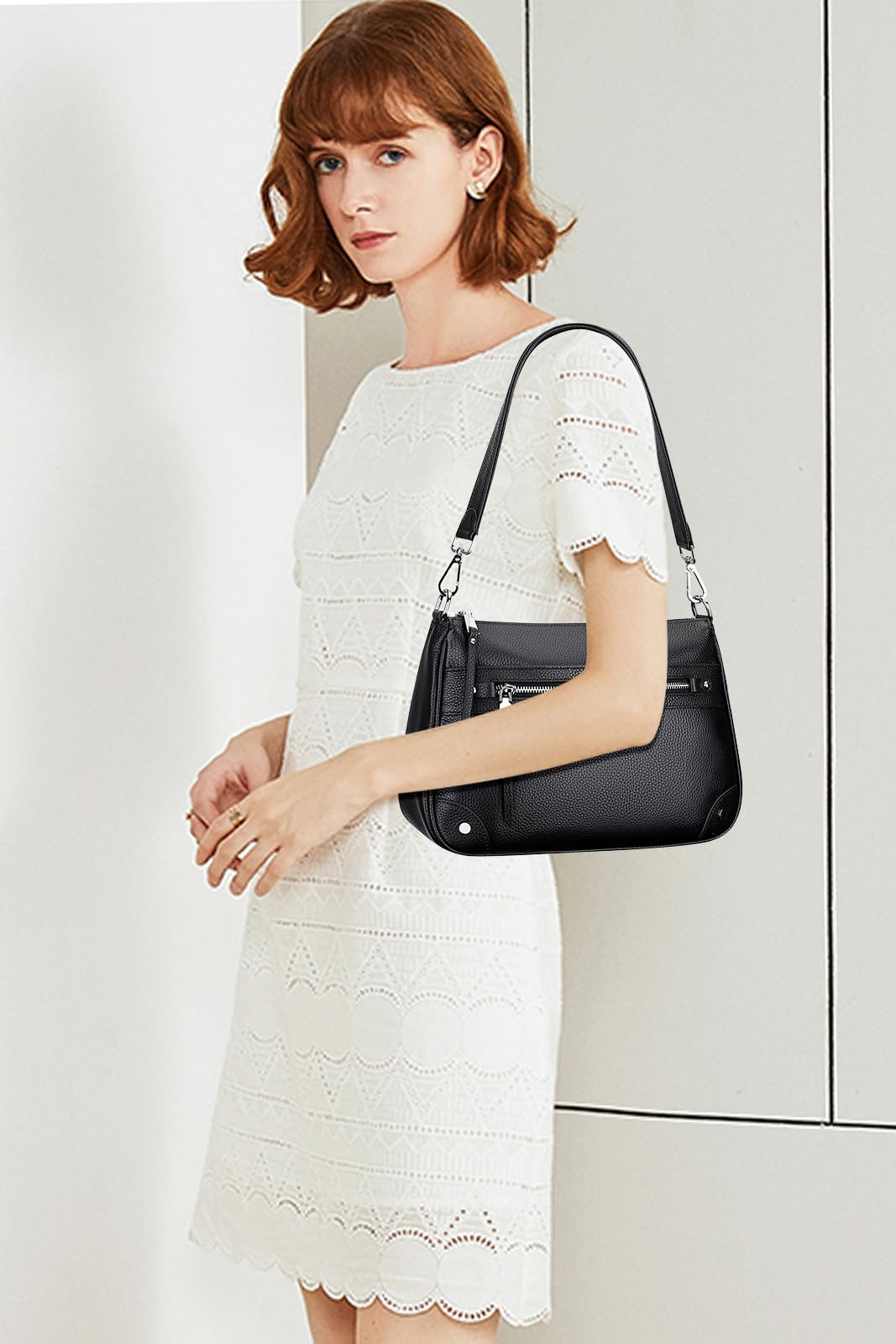 Over Earth Soft Genuine Leather Crossbody Bags for Women Medium Shoulder Purses Hobo Handbags with Multi Pockets(O190E Black)