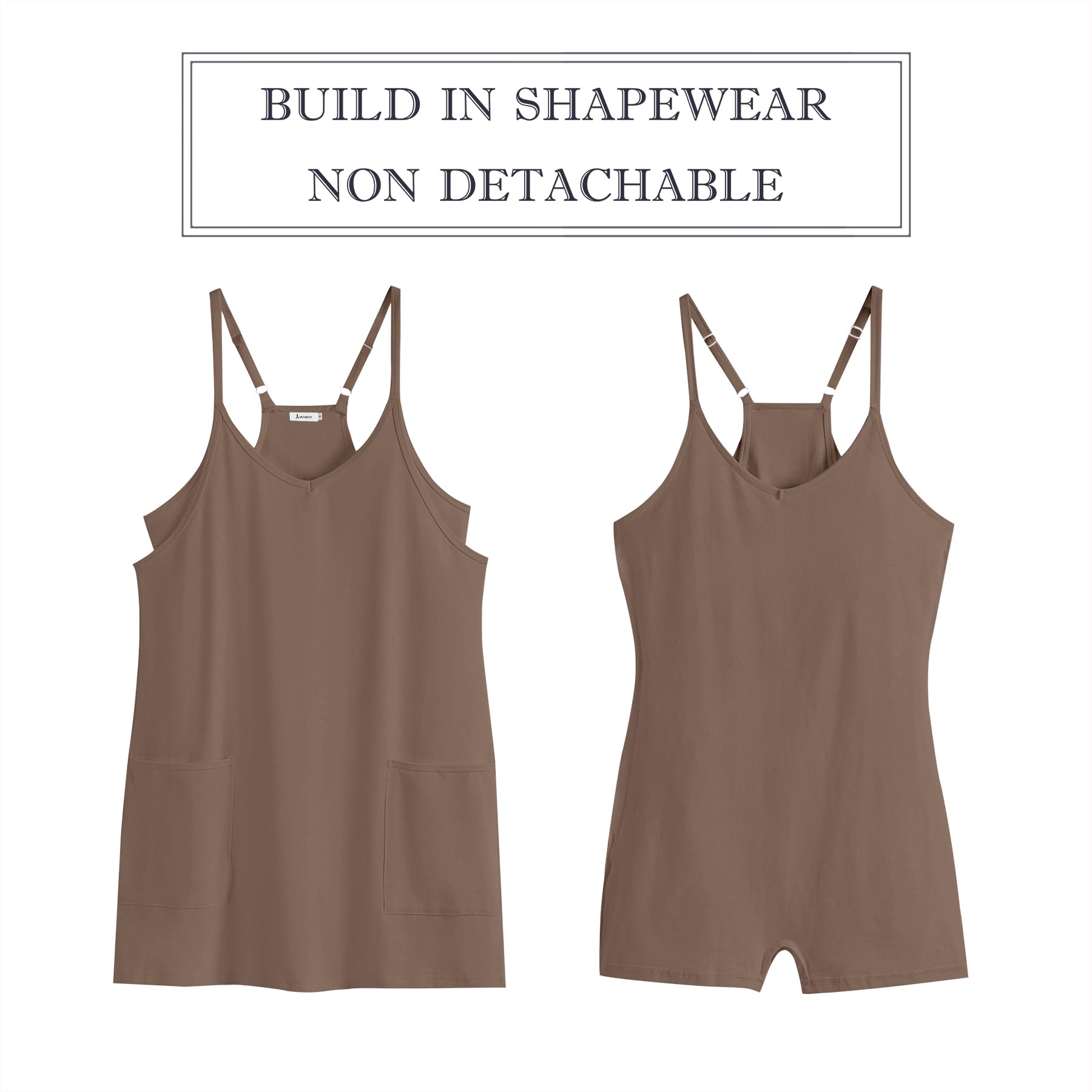 ANRABESS Women Athletic Dress Summer Tennis Workout Active Sports Mini Romper Dress Built in Shorts Travel Vacation Clothes Coffee Small