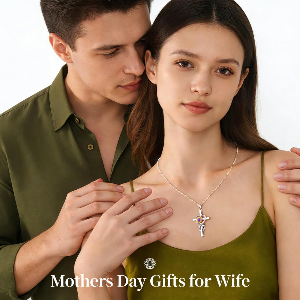 Iefil Mothers Day Gifts for Mom - First Time Mom Gifts | Sunflower Necklace, Simulated Emerald Cross Necklace for Women