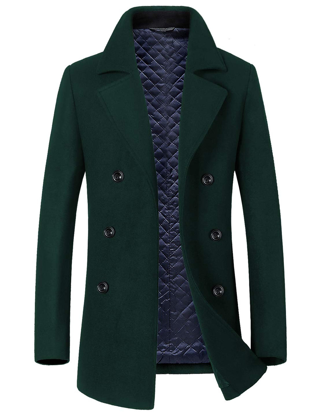 chouyatou Men's Classic Notched Collar Double Breasted Wool Blend Pea Coat (Medium, Green)