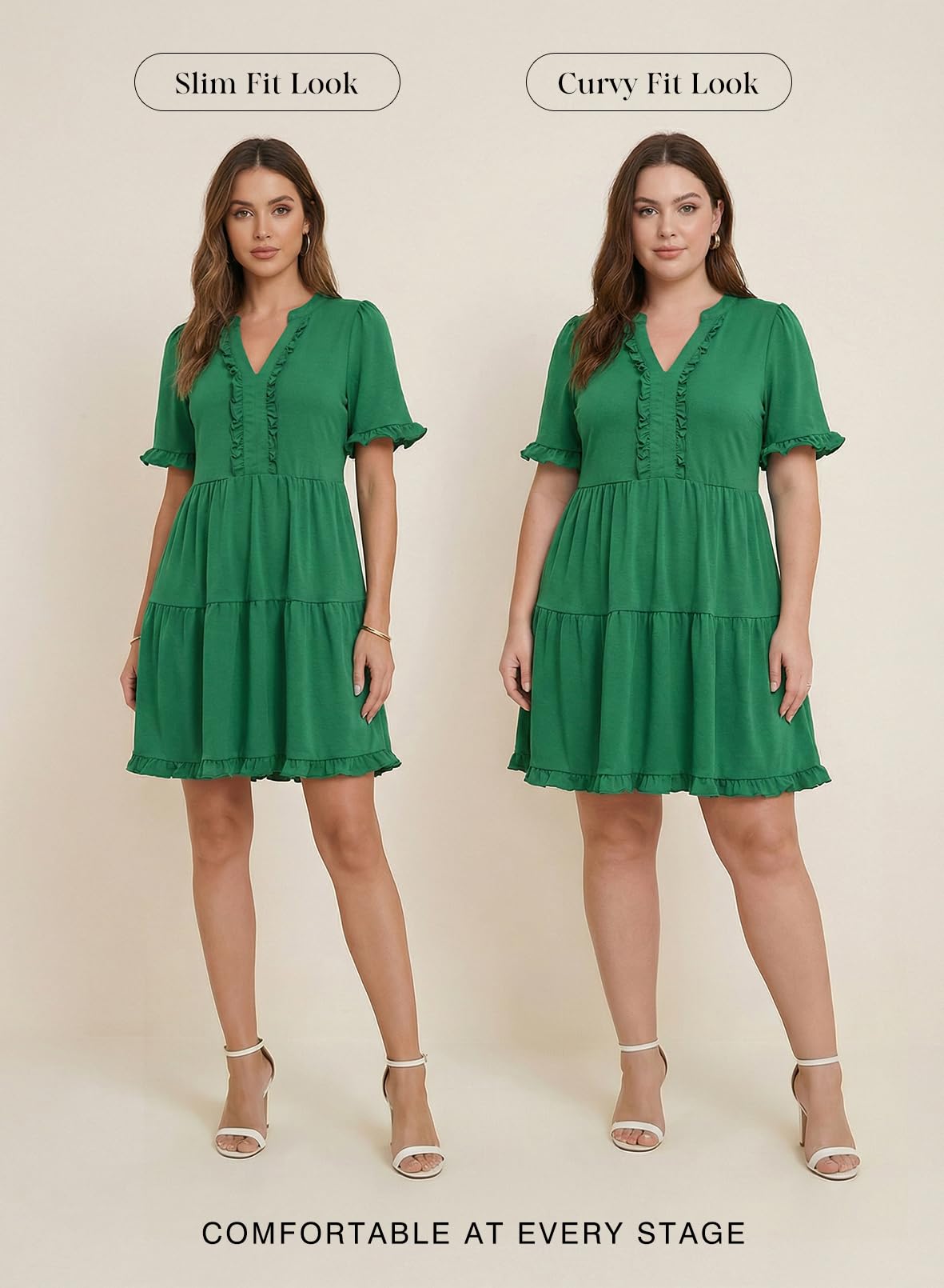 Dokotoo Summer Dresses for Women Short Sleeve V Neck Empire Waist Casual Flowy Swing Plus Size Babydoll Western Tiered Tunic A Line Dresses with Pockets Easter Kelly Green Dress L