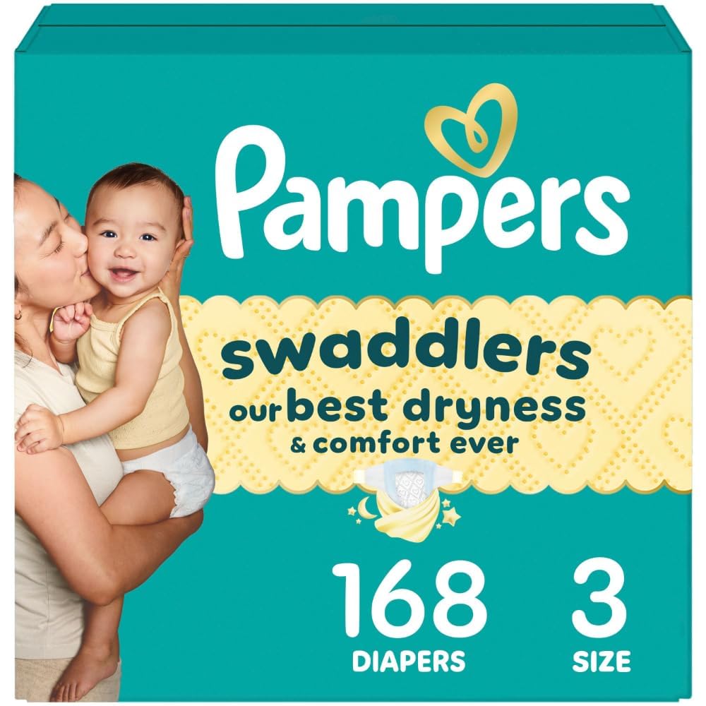 Pampers Swaddlers Diapers, Size 3 (13-26 lbs), 168 Count, Absorbent, Keeps Baby Dry and Comfortable, Skin Safe Disposable Baby Diaper