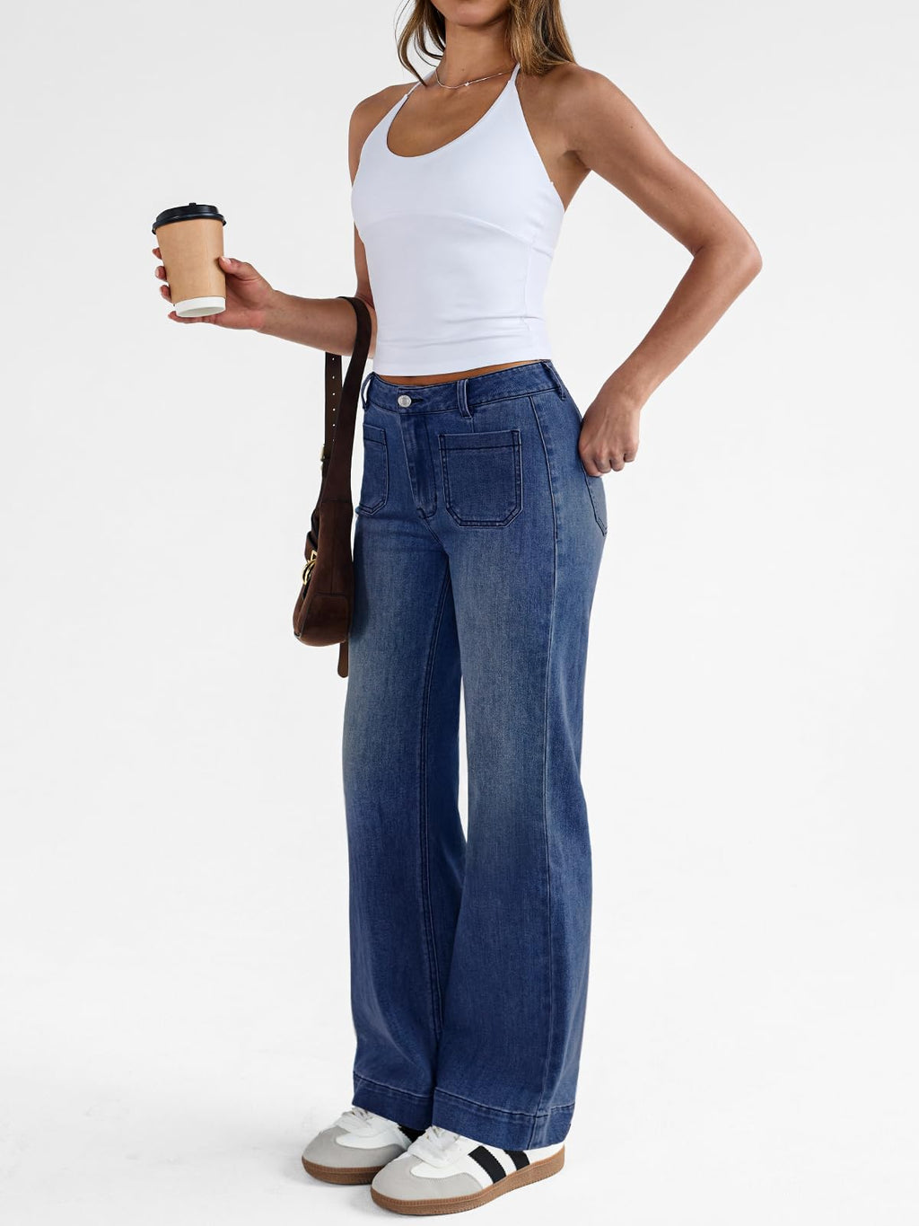 Trendy Queen Women's Wide Leg Jeans High Waisted Straight Leg Jeans Stretchy Baggy Denim Pants Blue 8