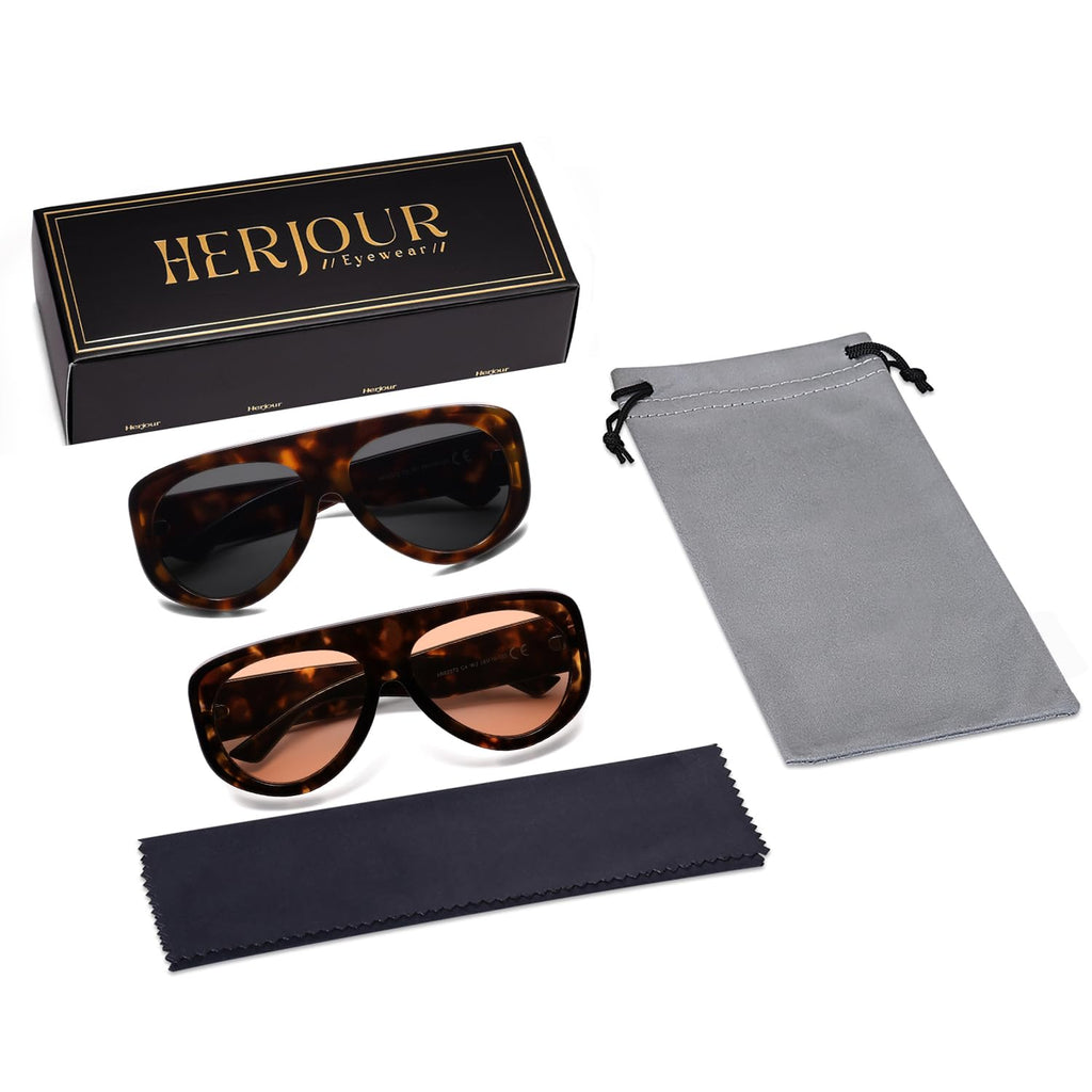 HERJOUR Trendy Aviator Sunglasses Womens Mens Retro 90s Rectangle Wrap Shades Oversized Style AR82372