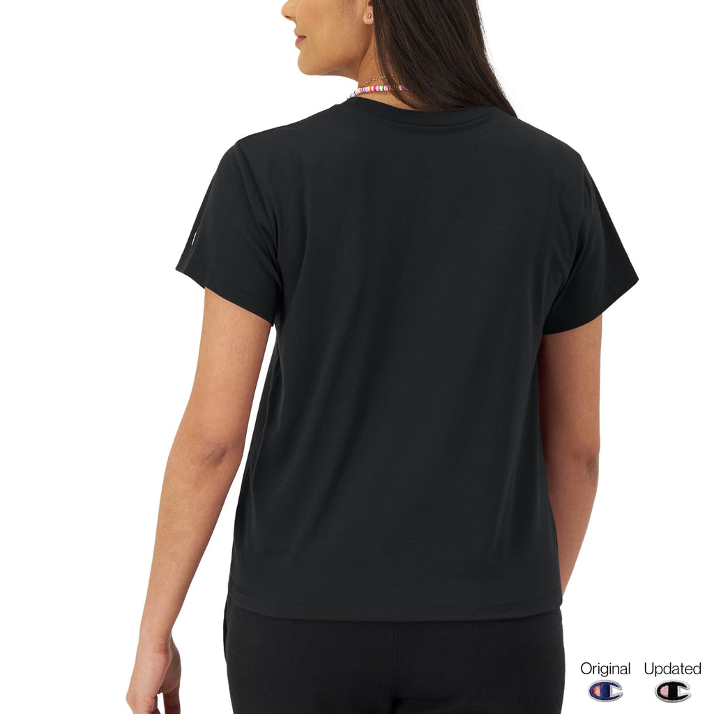 Champion womens Classic Tee, Script Logo T Shirt, Black-y08113, Large US
