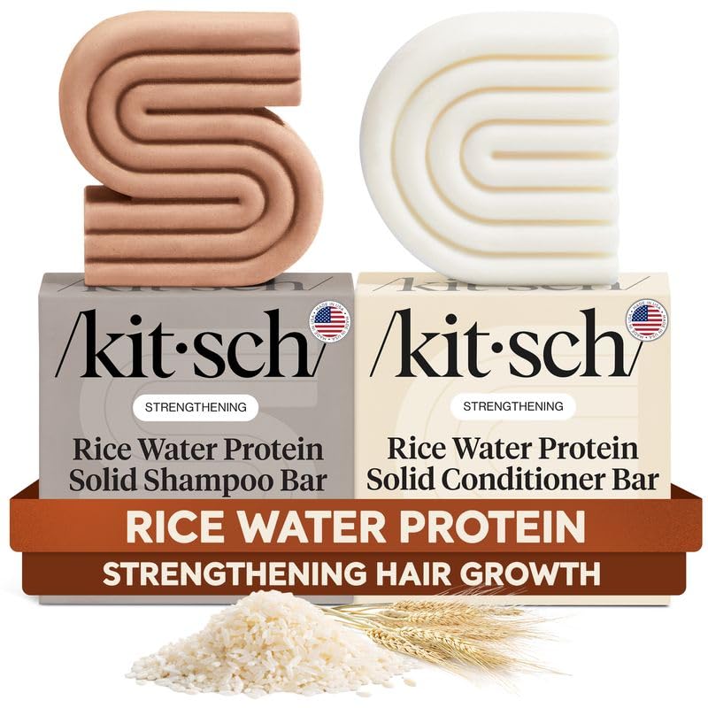Kitsch Rice Water Shampoo & Conditioner Set – Solid Shampoo & Conditioner Bar with Protein for Hair Growth, Strengthening Hair & Damage Repair – Paraben, Sulfate & Silicone Free – 2 Pack