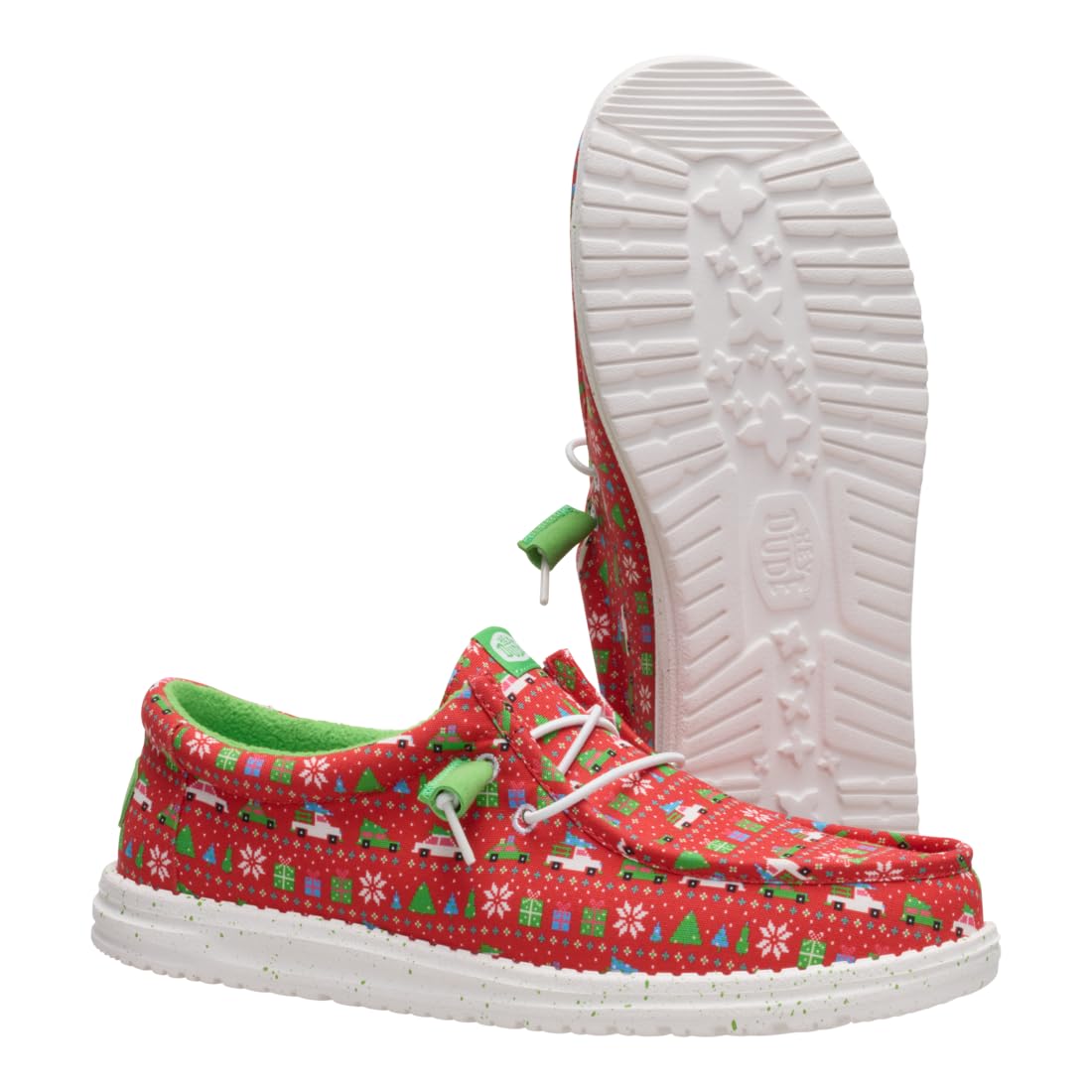 HEYDUDE Wally Holiday Sweater Red/Green/Multi 11, Men’s Shoes, Slip-on Loafers, Comfortable & Light-Weight