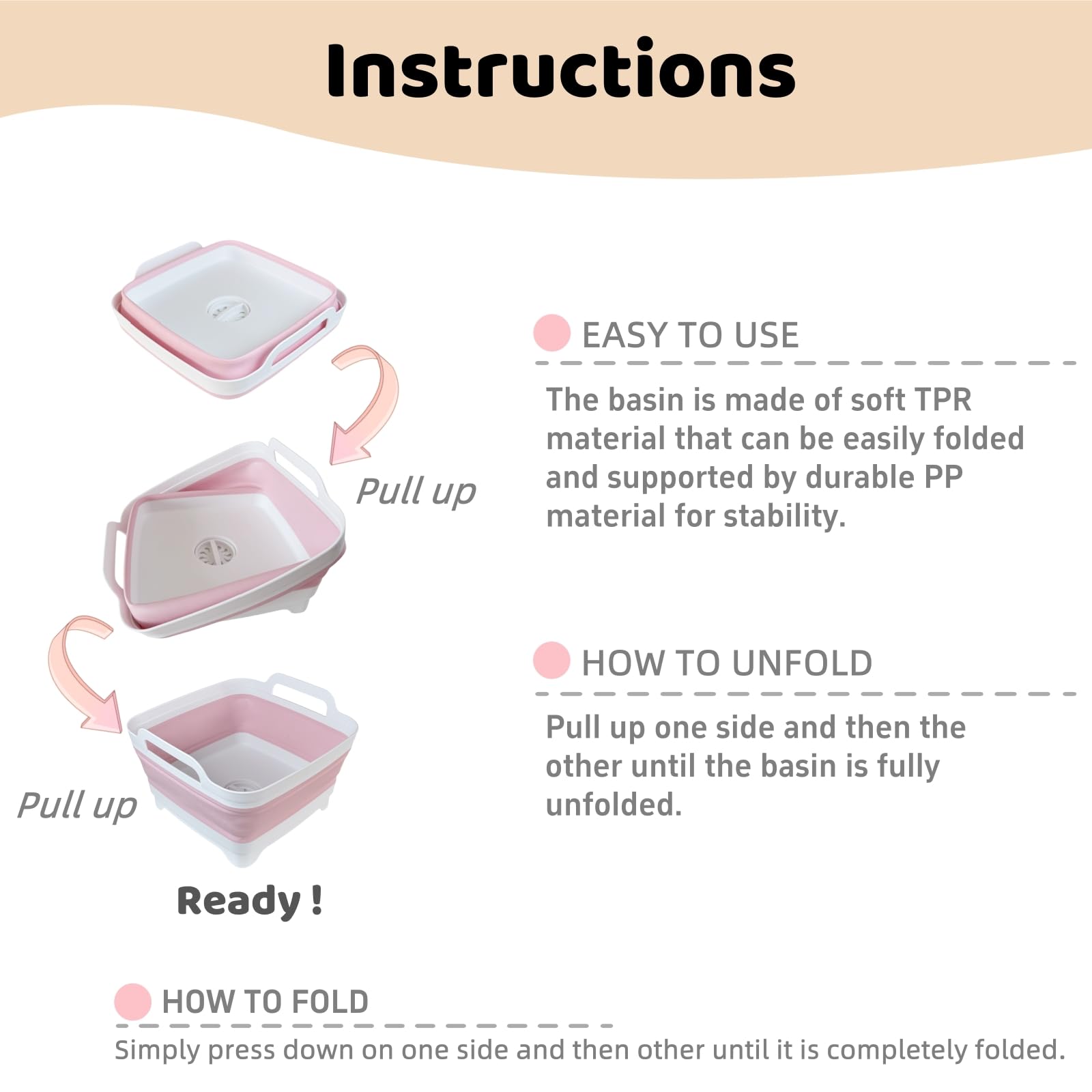 GIMWA Collapsible Wash Basin for Baby Bottles - 2.4 Gallons Portable Wash Bin for RV Camping Sink, Space-Saving Dish Tub (Pink)