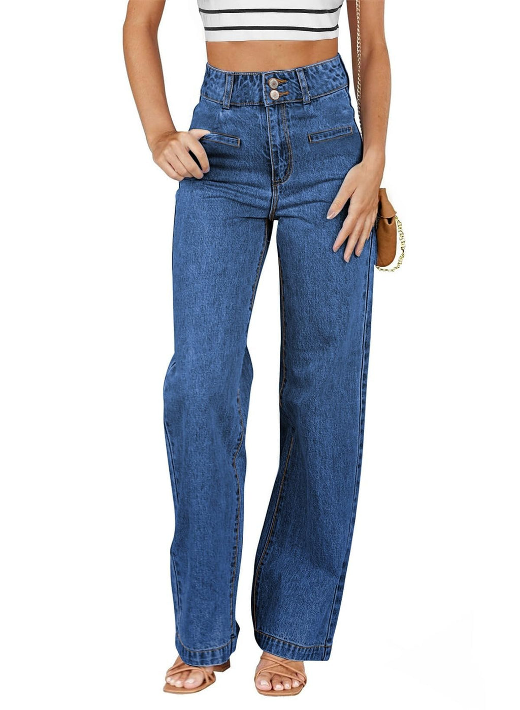 Sidefeel Jeans for Women High Waisted Stretchy Wide Leg Jeans Trendy Straight Leg Loose Denim Pants Bluing Size 10