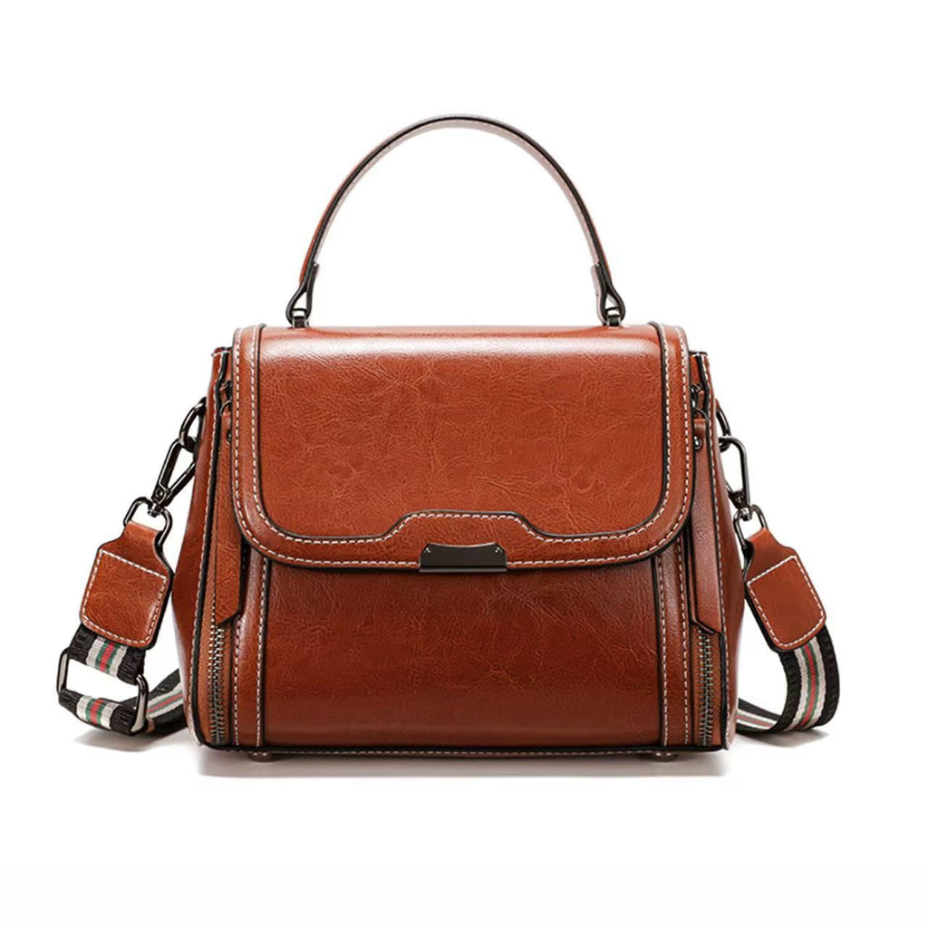 Solareer Waxed Leather Crossbody for Women, Top-Handbags Removable Shoulder Strap (Burnt Orange)