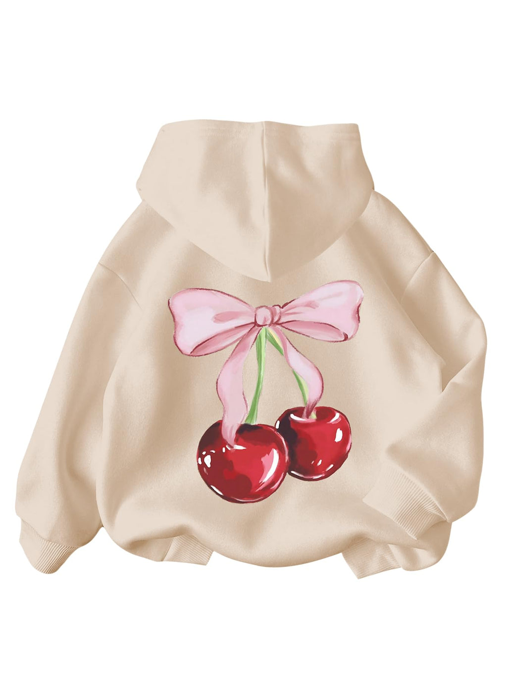 WDIRARA Girl's Cherry Graphic Hoodie Long Sleeve Hooded Sweatshirt Cute Pullovers Tops Apricot 11Y