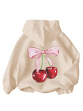 WDIRARA Girl's Cherry Graphic Hoodie Long Sleeve Hooded Sweatshirt Cute Pullovers Tops Apricot 11Y