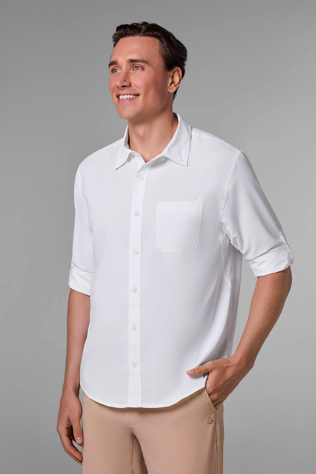 Men's Long Sleeve Shirt - UPF 50+ Sun Protection - Aricia in White