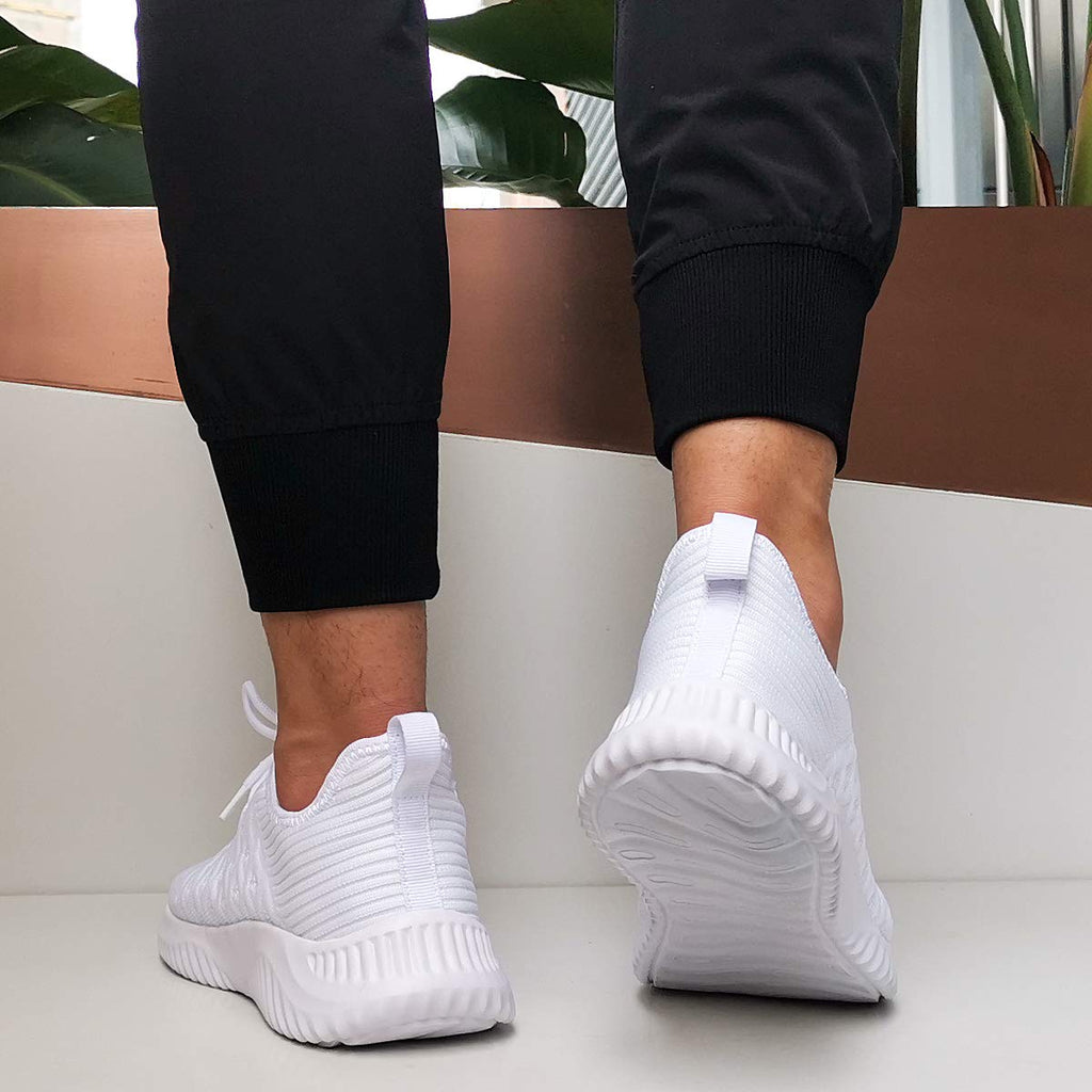 Feethit Mens Slip On Walking Shoes Lightweight Breathable Non Slip Running Shoes Comfortable Fashion Sneakers for Men White Size 9