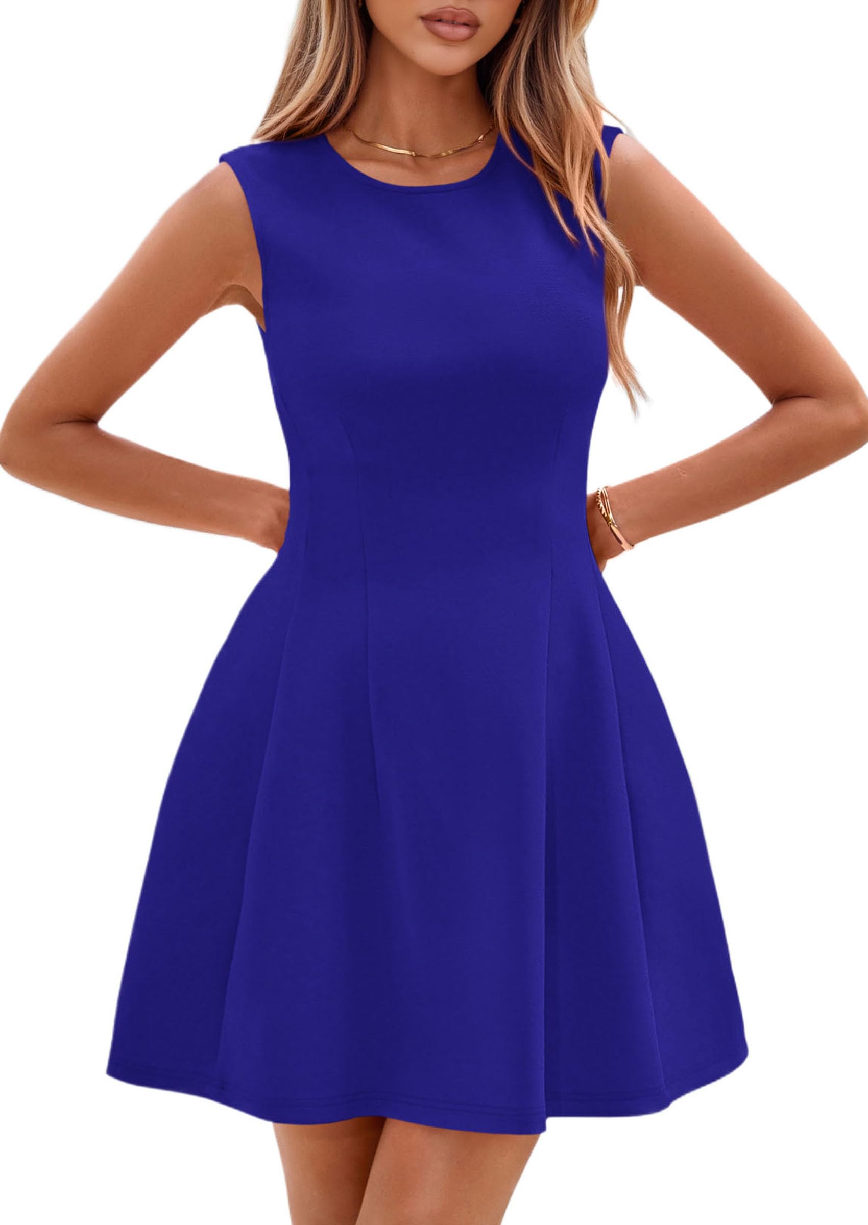 PRETTYGARDEN Summer Dresses for Women 2026 Elegant Classy Spring A Line Business Casual Work Graduation Cocktail Short Dress (Blue,Medium)
