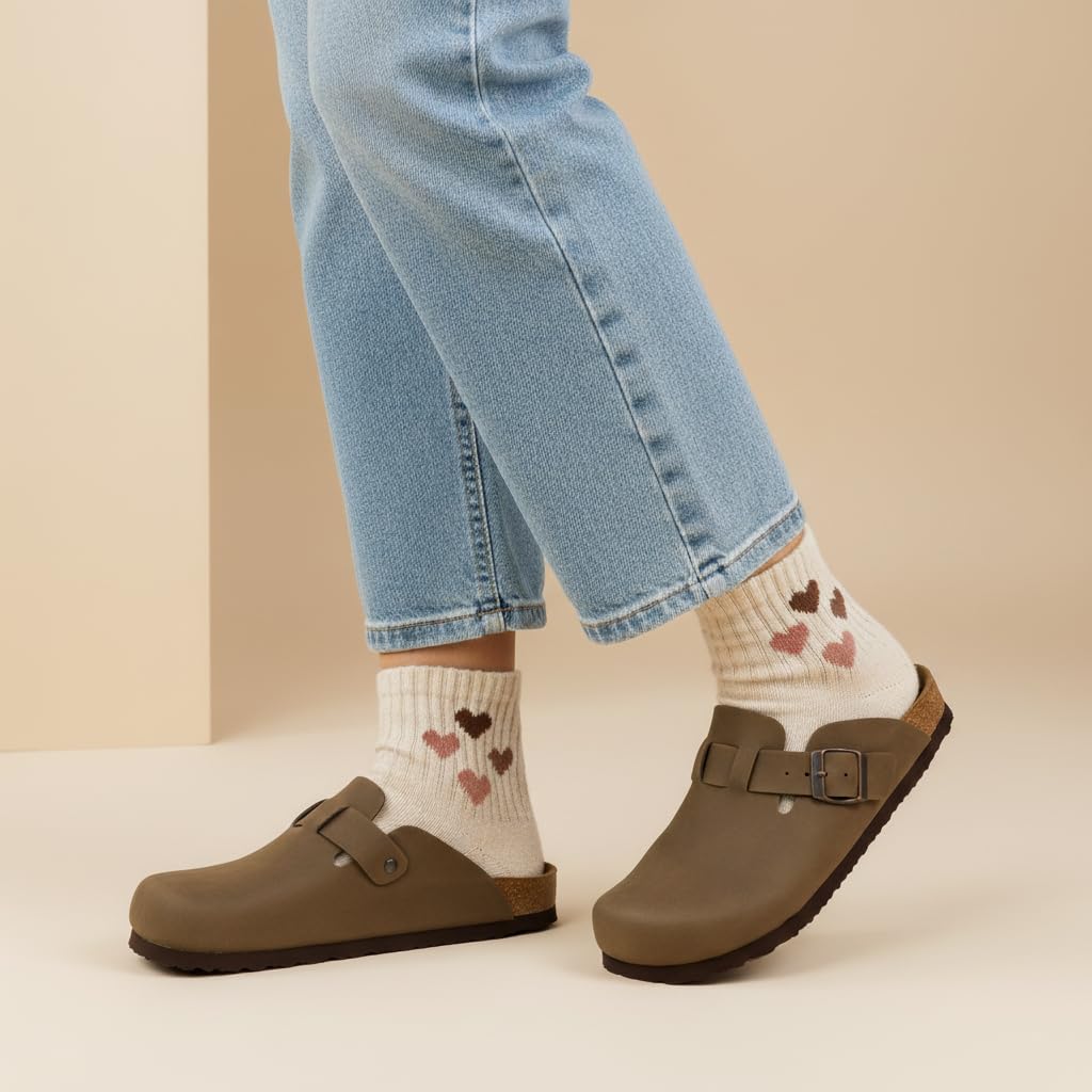 CUSHIONAIRE Hana Womens Clogs | Comfortable Vegan Suede Clogs for Women | Slip On Potato Shoes with Cork Footbed & Arch Support, Brown 8.5W