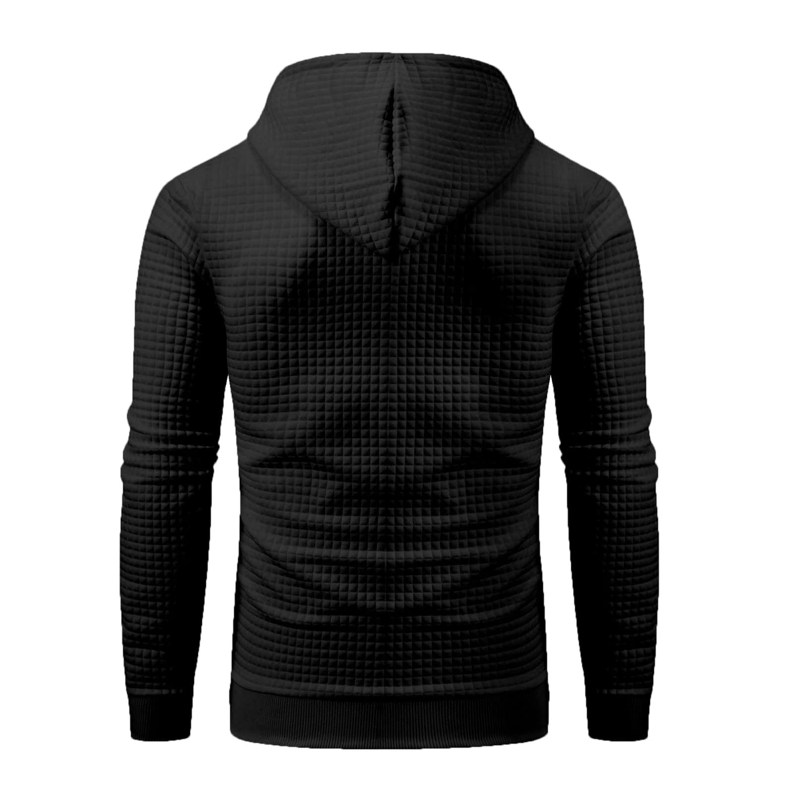Yundobop Men's Pullover Hoodies Plaid Jacquard Long Sleeve Drawstring Hipster Casual Hooded Sweatshirts with Kanga Pockets Black L