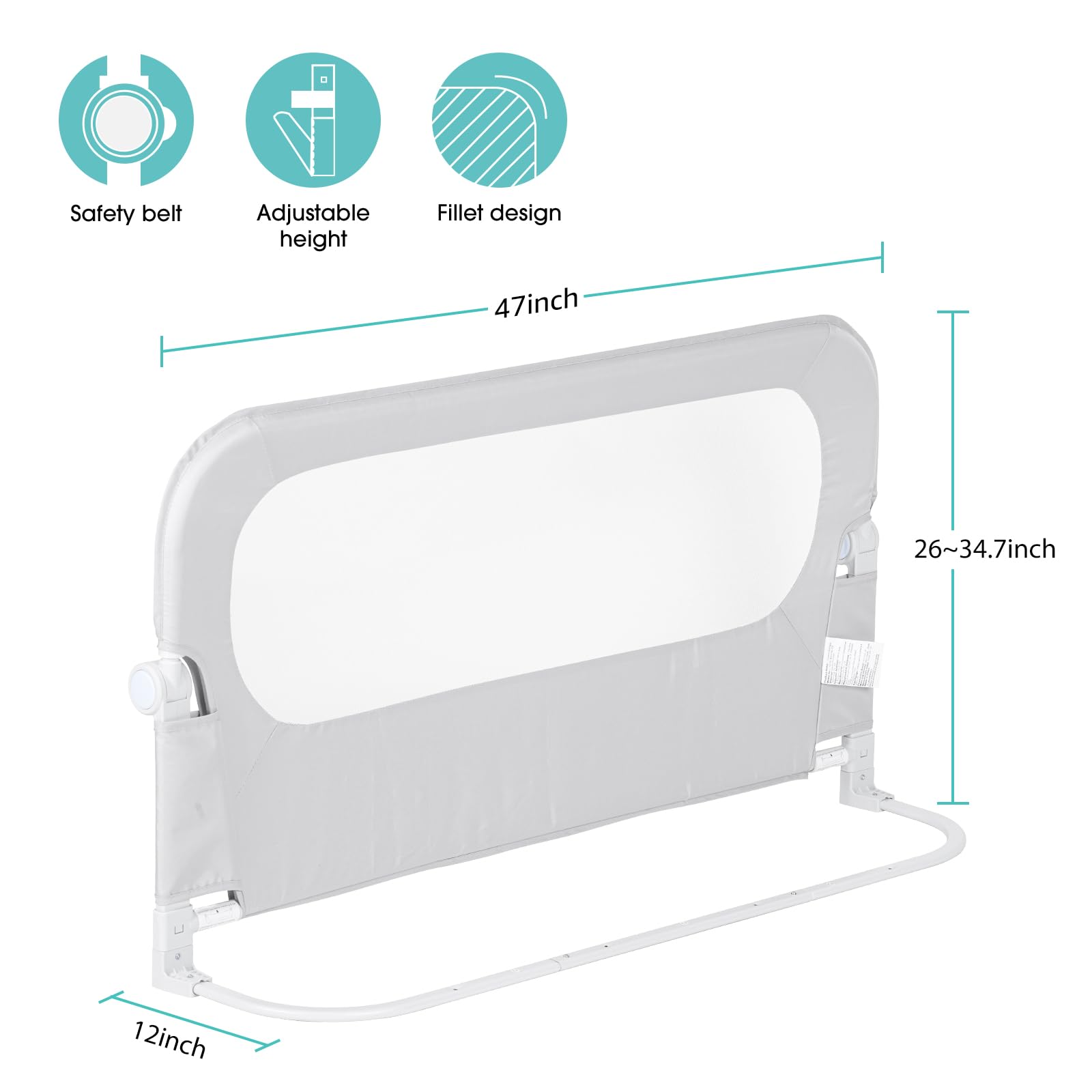 NUTIKAS Baby Bed Rail Guard for Toddlers - 47" Toddler Bed Side Rails for Twin, Full, Queen Bunk Size Bed Swing Down Bedrail Extral Tall Child Safety Side Railing Guards for Kids