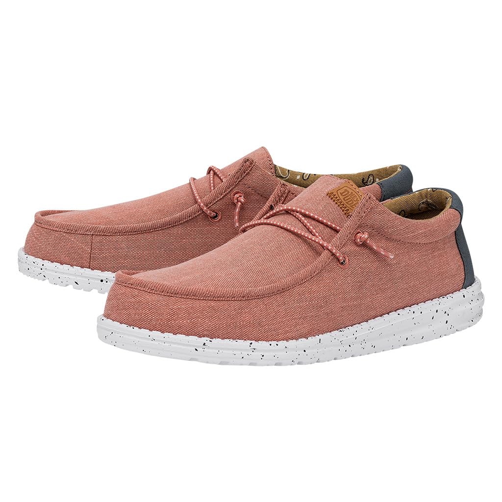 HEYDUDE Men's Wally Washed Canvas, Mens Shoes, Slip-on Loafers, Comfortable & Light-Weight Red
