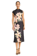Maggy London Women's Dresses Women's Mock Neck Midi Length A-Line - Cap Sleeve Formal - Special Occasion Dress, Black/Blush, 0