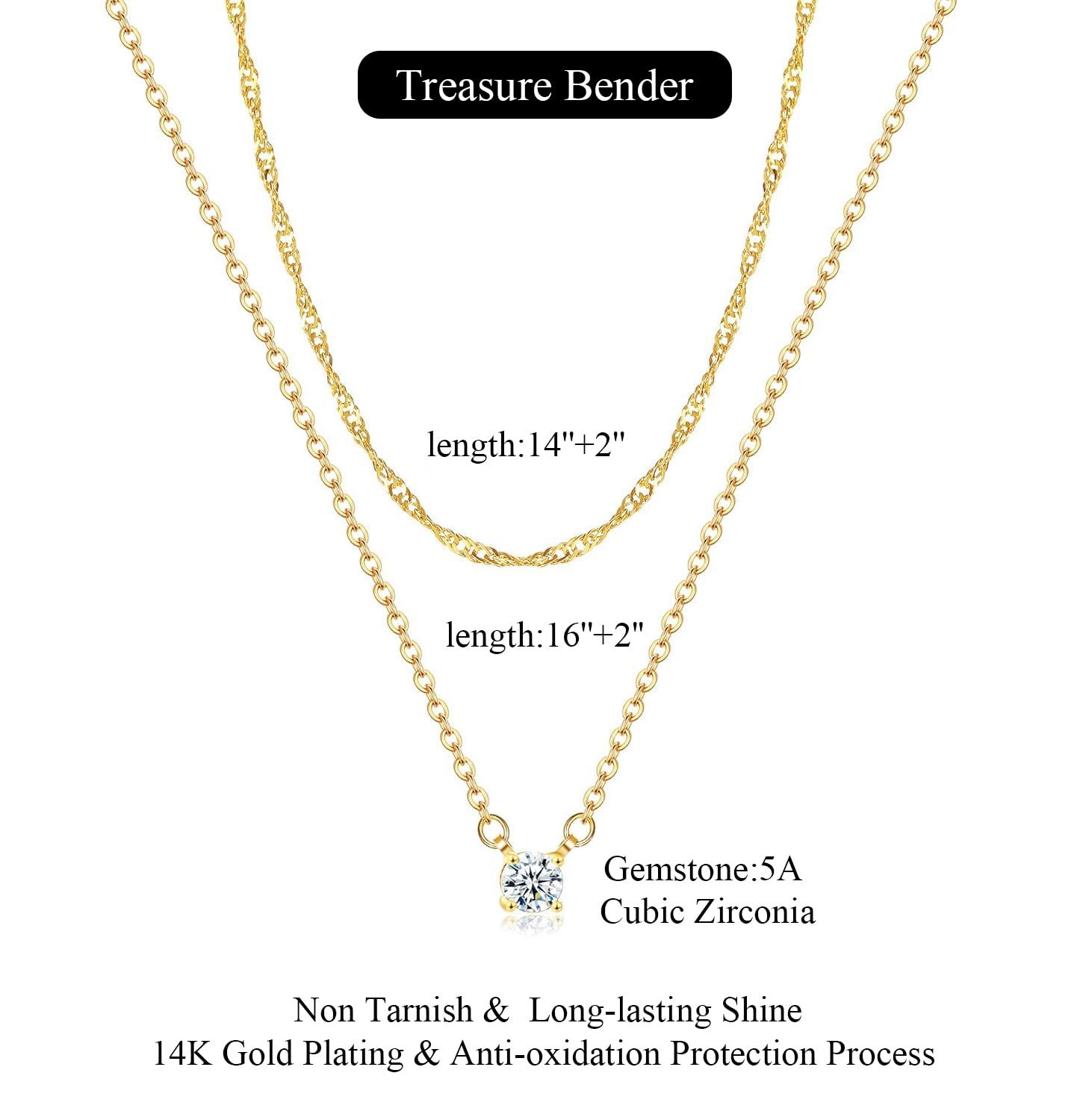 Treasure Bender Gold Necklace for Women Trendy - 14K Gold Plated Layered CZ Necklace Dainty Gold Pendant Choker Chain Necklaces Waterproof Non Tarnish Jewelry for Women Gifts