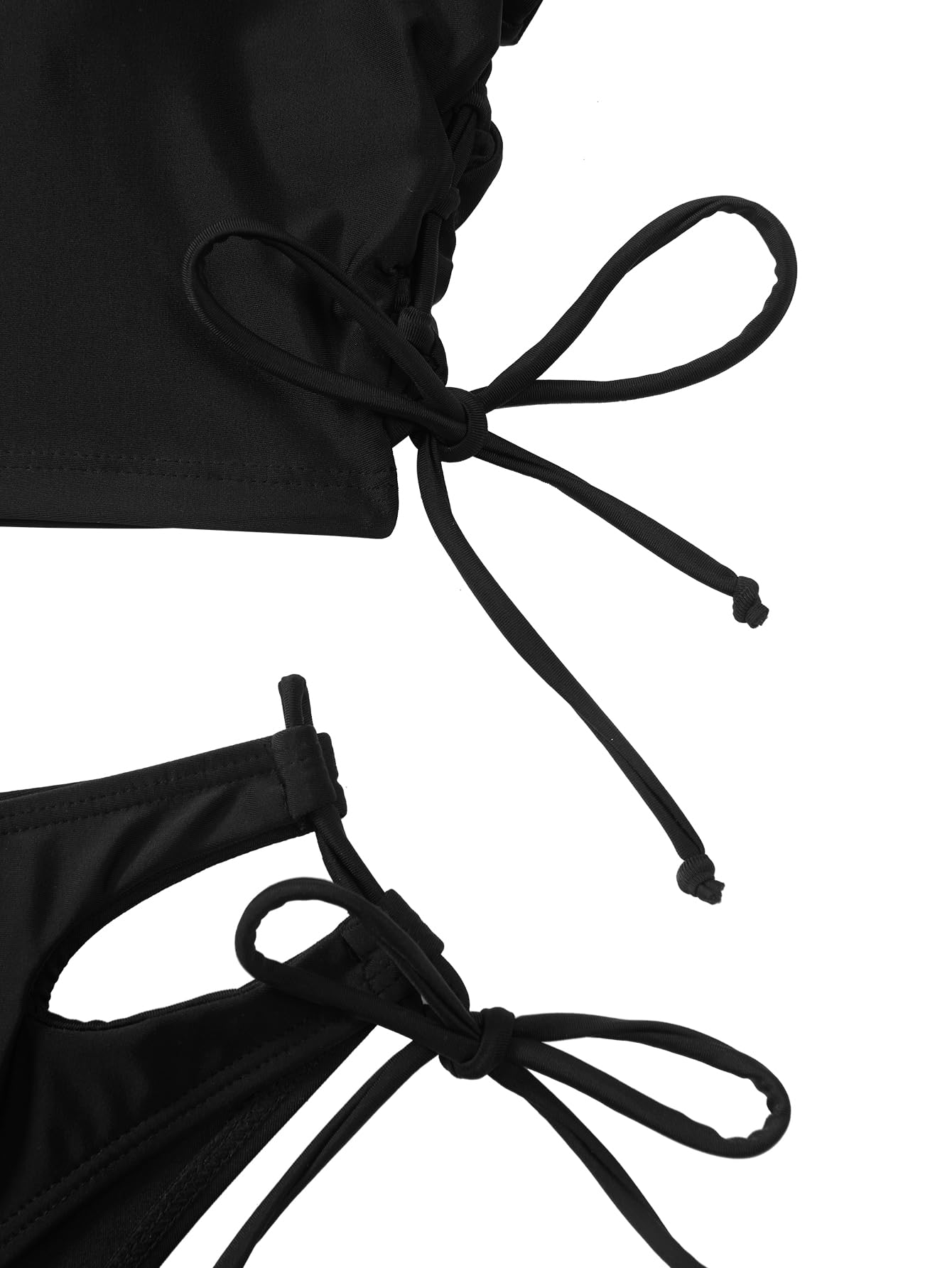 Lilosy Drawstring Bikini Set Srting Swimsuit Short Sleeve Top and Tie Side Bottom 2 Piece Women Bathing Suit Black Medium