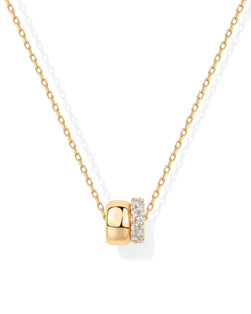 PAVOI 14K Yellow Gold Plated CZ Rondelle Pendant Necklace for Women | Two-Toned Dainty Necklaces | Cubic Zirconia Rondelle Pendant