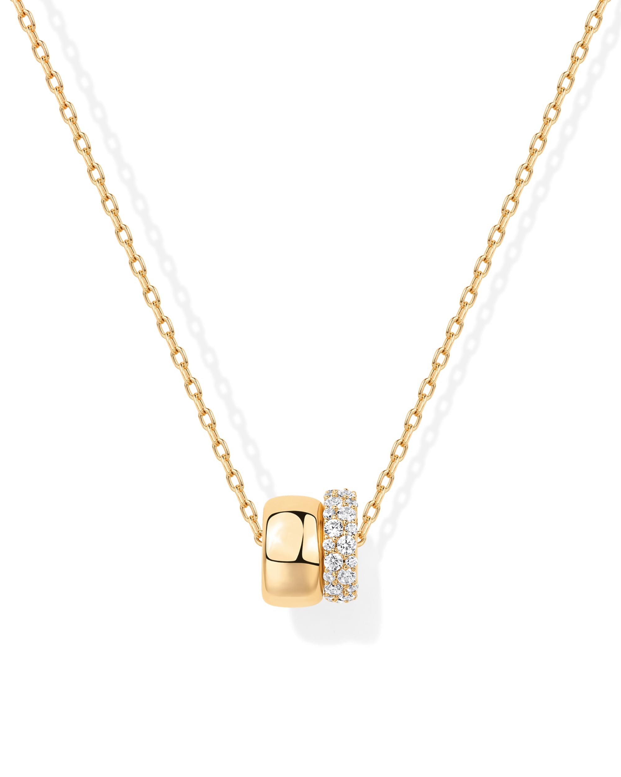 PAVOI 14K Yellow Gold Plated CZ Rondelle Pendant Necklace for Women | Two-Toned Dainty Necklaces | Cubic Zirconia Rondelle Pendant