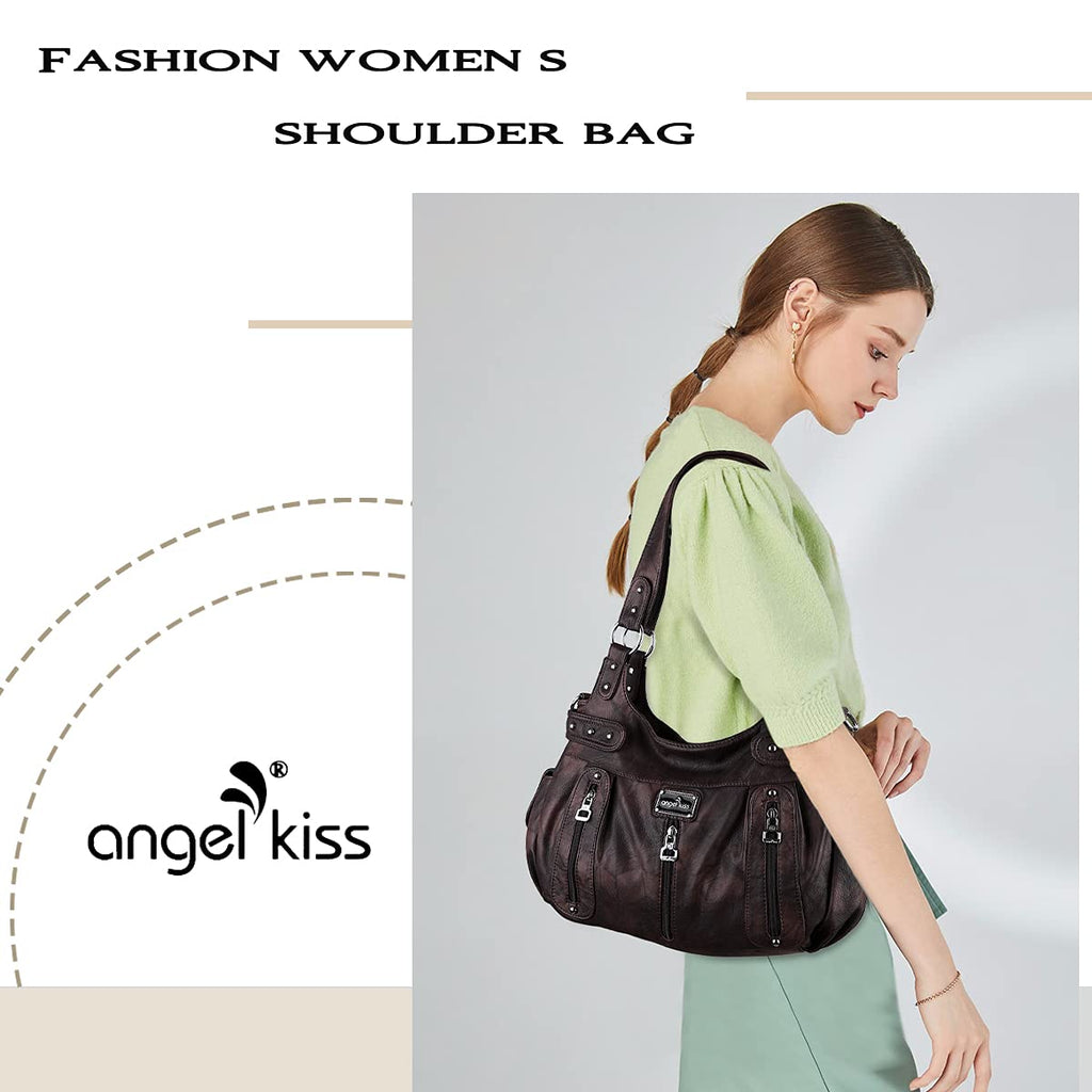 Angel Kiss Large Purses and Handbags for Women Washed Faux Leather Crossbody Hobo Satchel Shoulder Handbag Tote Purse