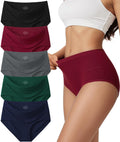 Vevmon Cotton Underwear for Women High Waisted Full Coverage Briefs Soft Ladies Panties 5 Pack (US, Alpha, Large, Regular, Regular, A-5 Pack 5 Colors)