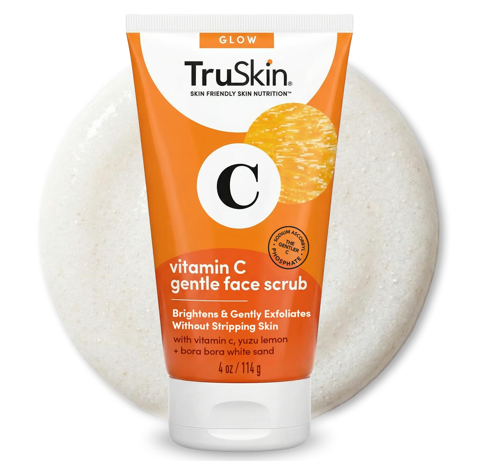 TruSkin Vitamin C Face Scrub & Face Exfoliator - Brightening Facial Scrub with Bora Bora White Sand & Yuzu Lemon - Smooths Texture and Reveals Softer-Looking Skin, 4 fl oz