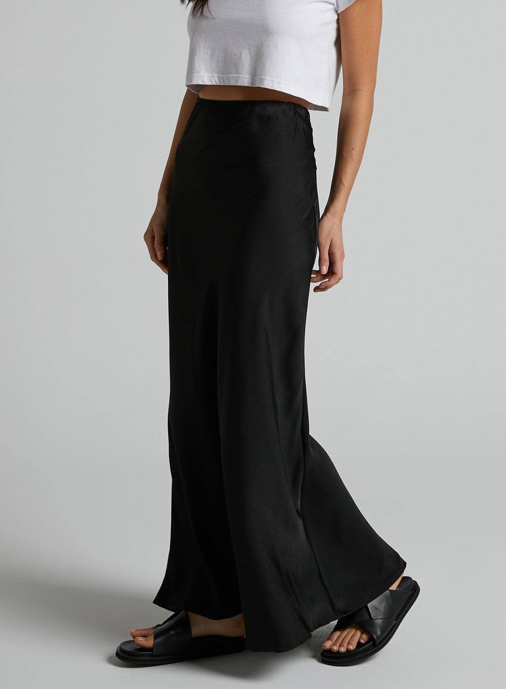 Women's Satin Maxi Skirt High Waisted Elastic Waistband Silk A-Line Casual Party Leopard Print Long Skirts for Women (Black, Small)