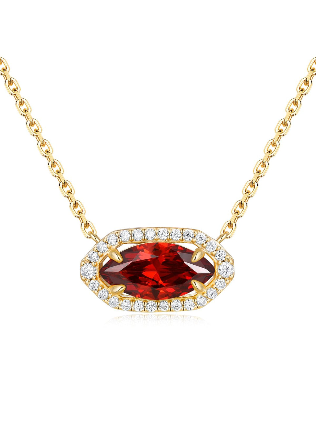 CYW Red Stone Marquise Garnet Gold Moissanite Necklace for Women 925 Sterling Silver