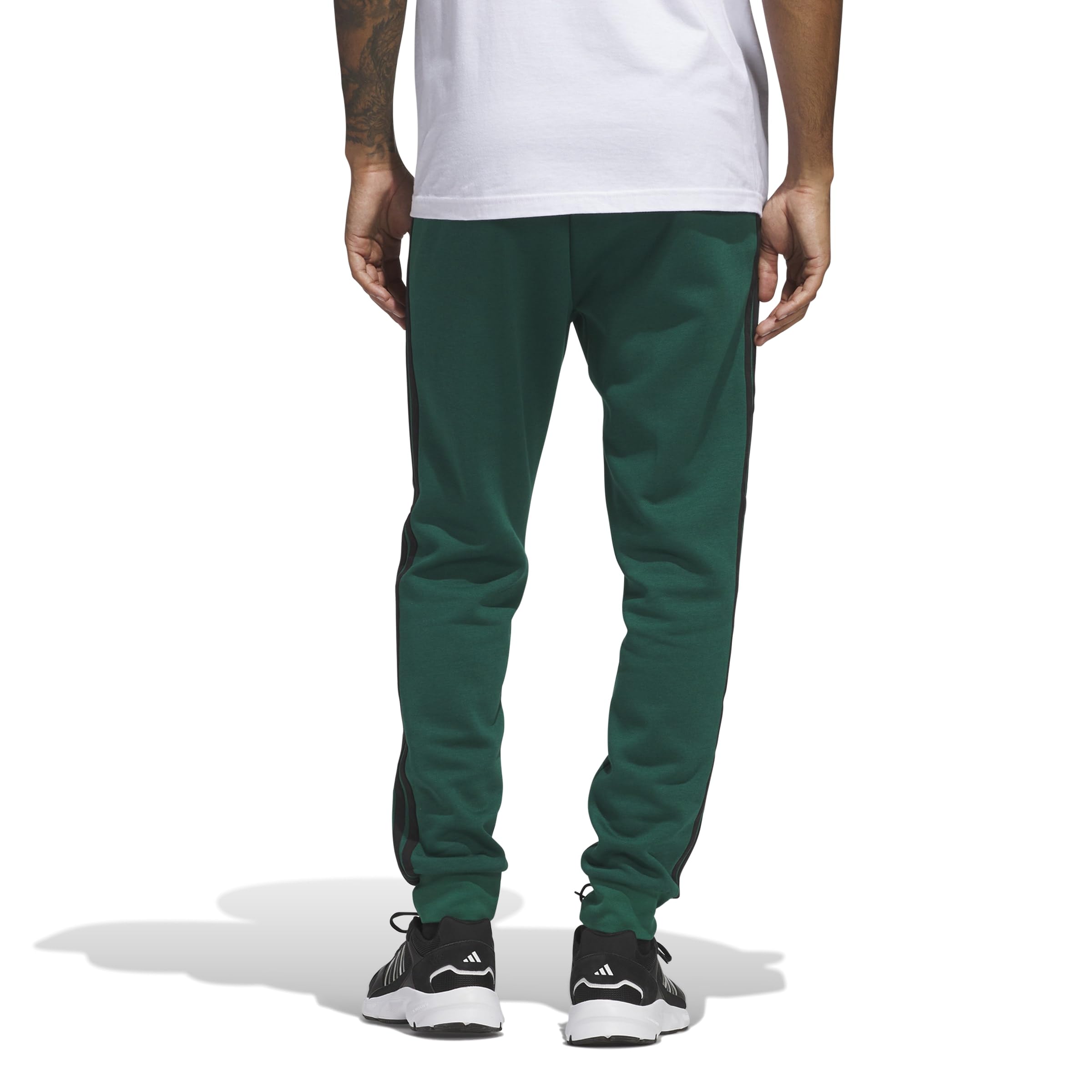 adidas Men's Essentials 3-Stripes Fleece Pants, Collegiate Green/Black, Large