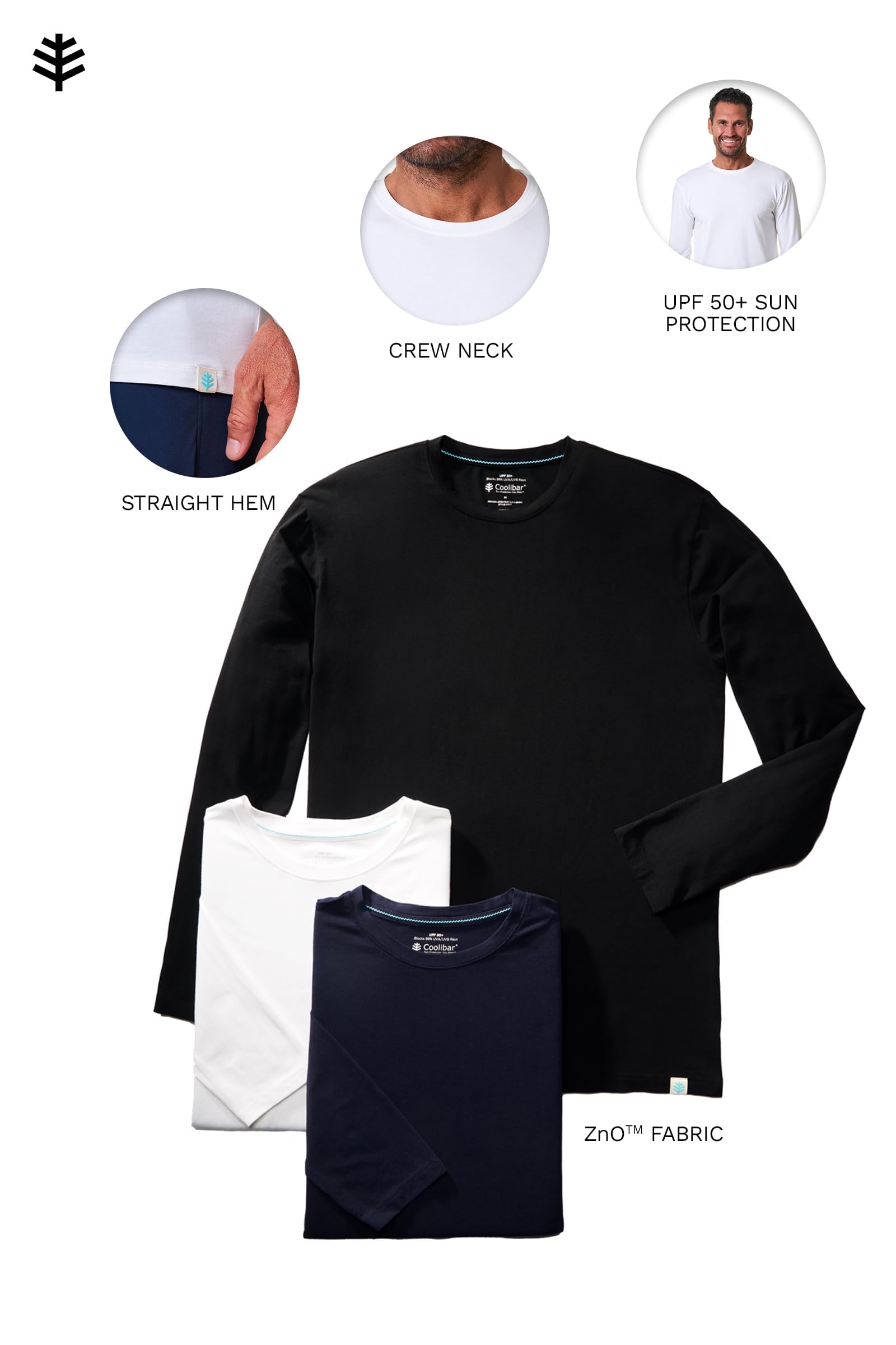 Coolibar UPF 50+ Men's Long Sleeve T-shirt - Sun Protective , Navy , Large