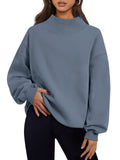 Trendy Queen Womens Oversized Sweatshirts Turtleneck Pullover Long Sleeve Hoodies Tops Fall Fashion Outfits 2026 Clothes GreyBlue M