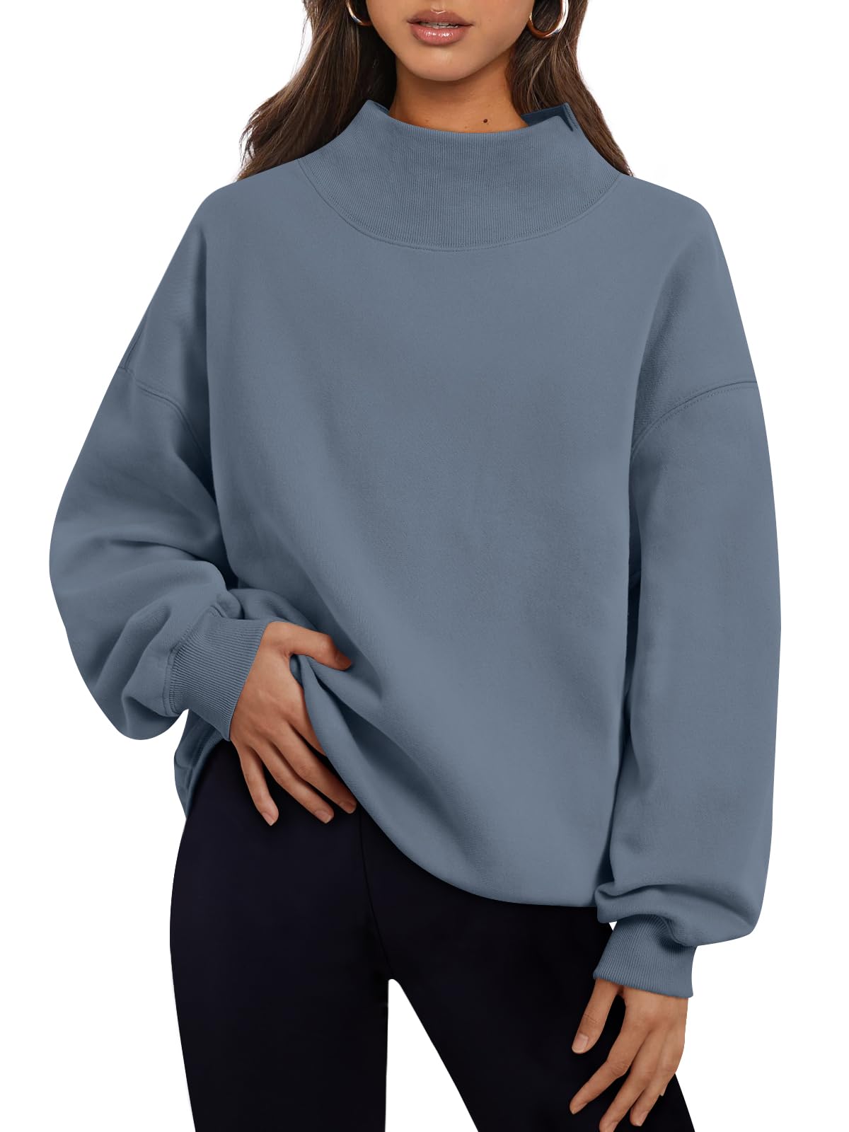 Trendy Queen Womens Oversized Sweatshirts Turtleneck Pullover Long Sleeve Hoodies Tops Fall Fashion Outfits 2026 Clothes GreyBlue M