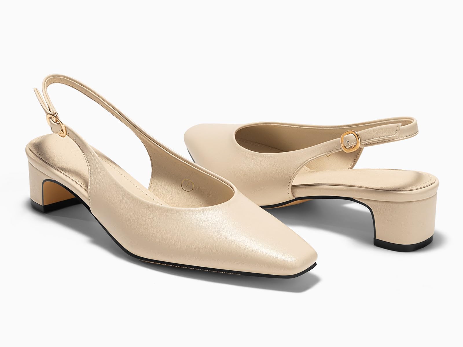 Coutgo Womens Chunky Low Heels Slingback Pumps Closed Square-Pointed Toe Work Office Dress Shoes, Apricot, Size 6