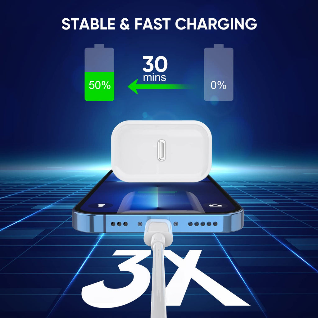 3 Pack Fast Charger iPhone,【Apple MFi Certified】6FT iPhone Charger Fast Charging USB C Block Wall Adapter 6 Foot Type C to Lightning Cable for iPhone 14 Pro Max/14 Plus/13 Pro/12/12Pro/11/XS/X,AirPods