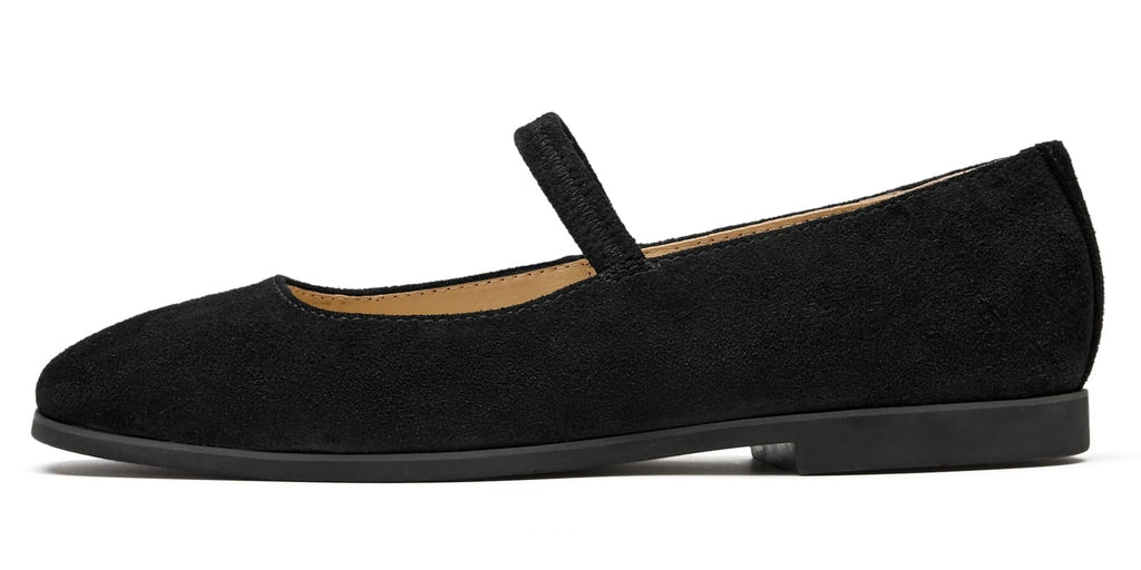Journey West Women's Lightweight Comfortable Suede Mary Jane Flats, Comfortable Slip On Walking Shoes, Premium Business Casual Dress Shoes Black US 5.5